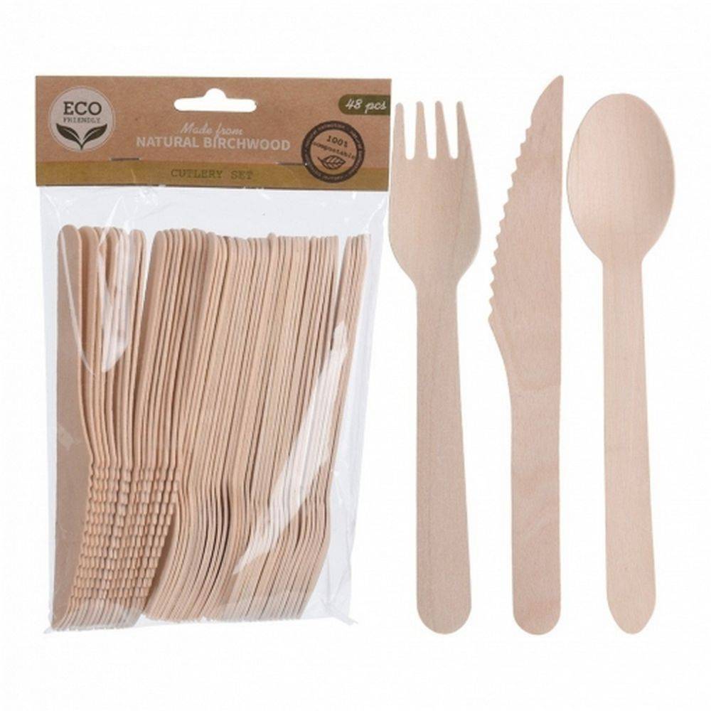 CUTLERY SET BIRCH WOOD 48PCS