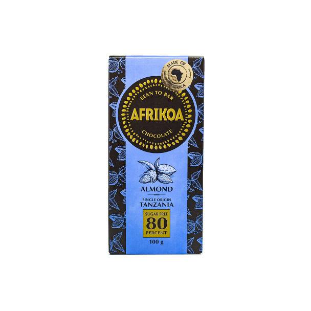 AFRIKOA 80PERC SUGAR FREE DARK WITH ALMONDS 100G