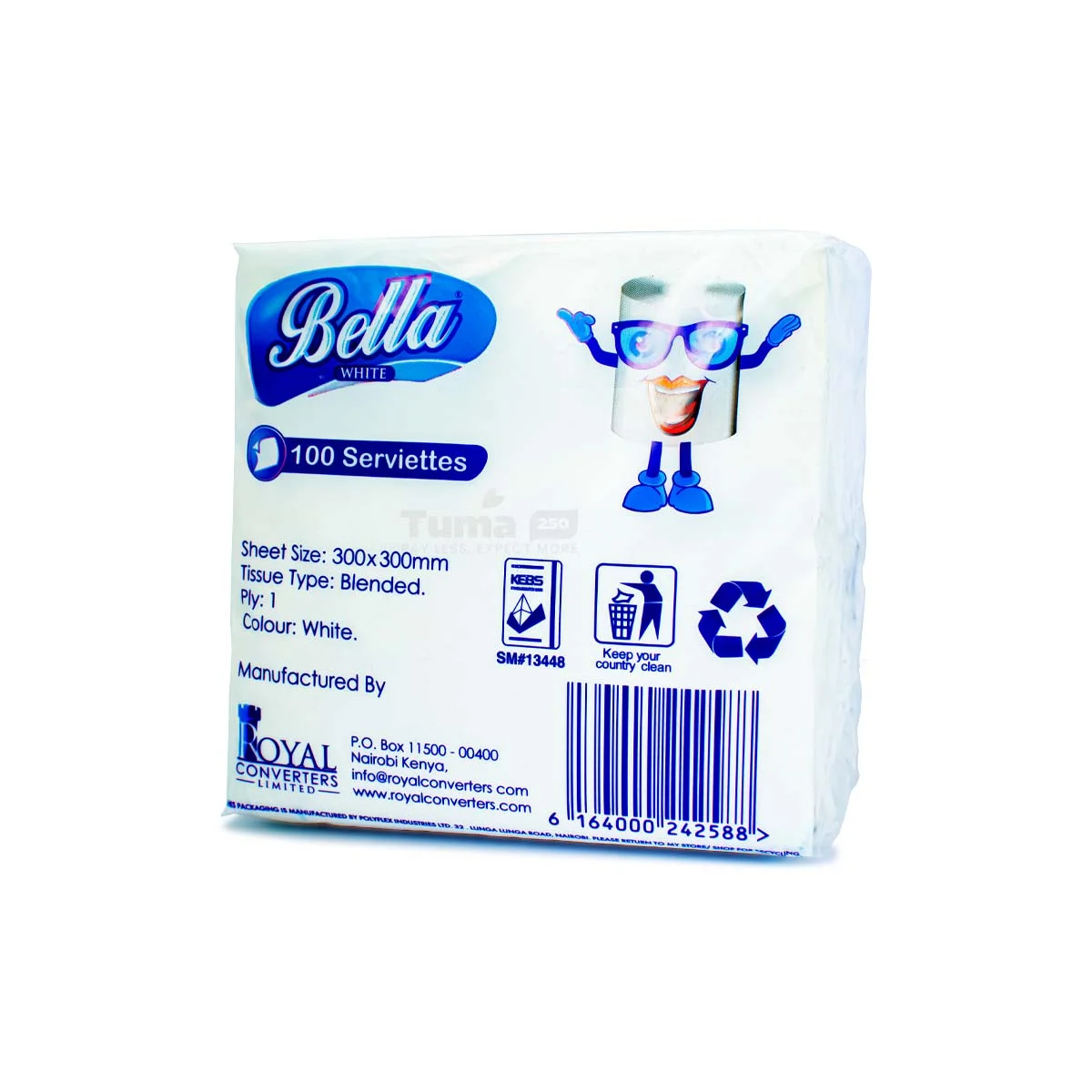 BELLA WHITE 100 SERVIETTES