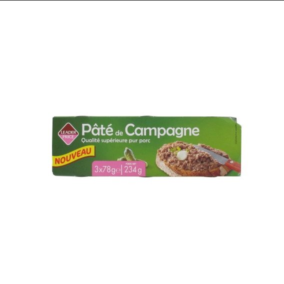 LEADER PRICE PATE DE CAMPAGNE PUR PORC 3x78G 234G