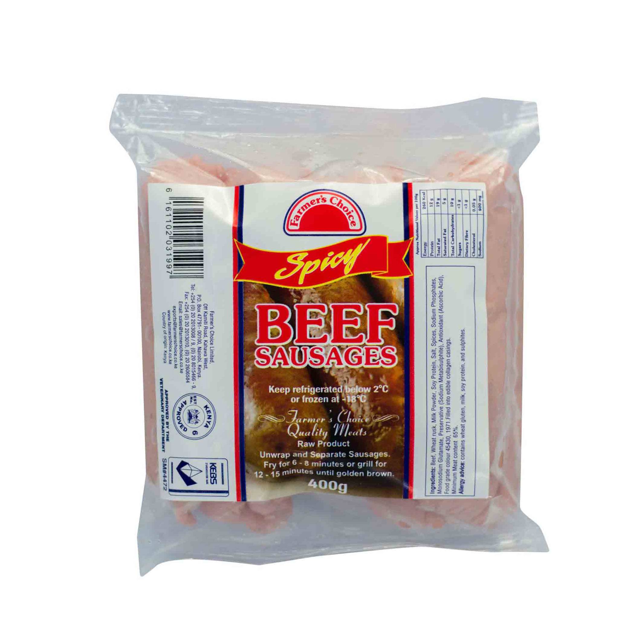 FARMERS CHOICE SPICY BEEF SAUSAGE 400G