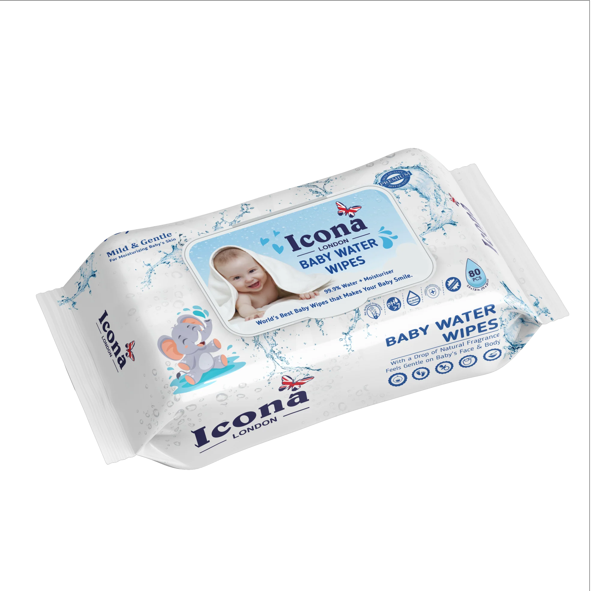 ICONA LONDON BABY WATER WIPES NOURISH N PROTECT 80S