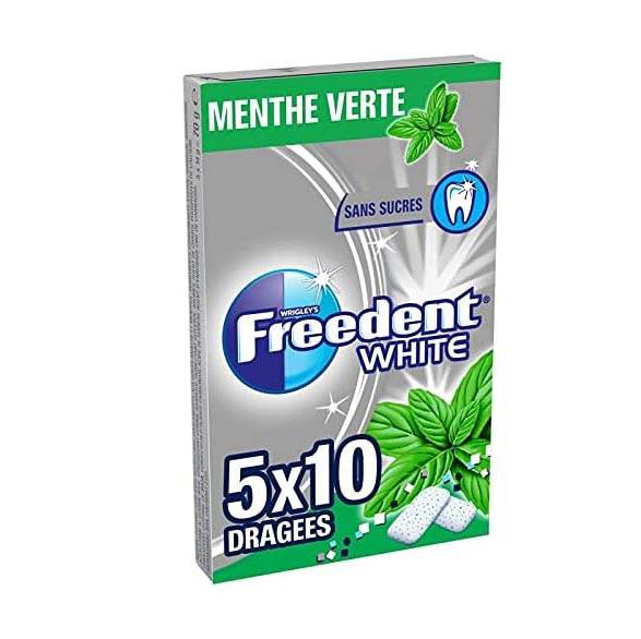 FREEDENT WHITE MENTHE VERTE 5x10 DRAGEES 70G