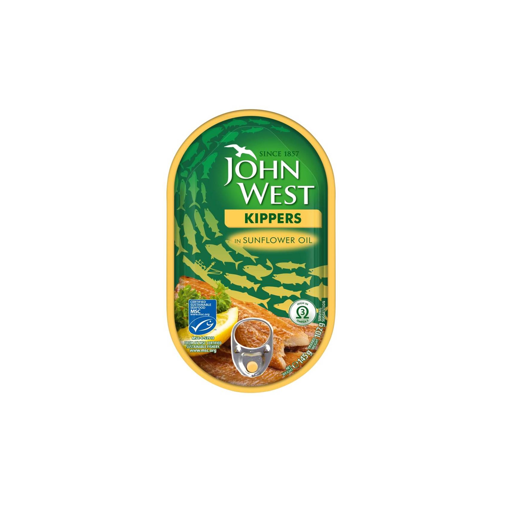 JOHN WEST KIPPER FILLETS IN SUNFLOWER OIL 160G