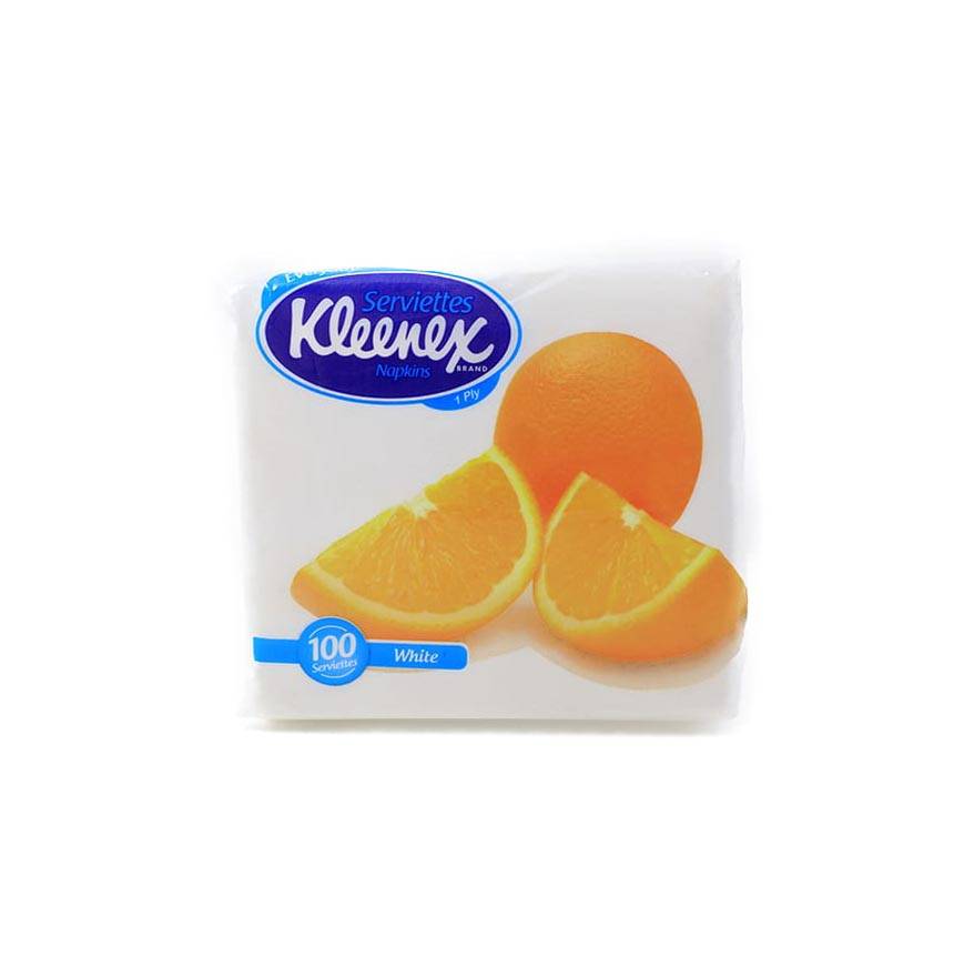 KLEENEX SERVIETTES WHITE 1PLY 100 SHEETS