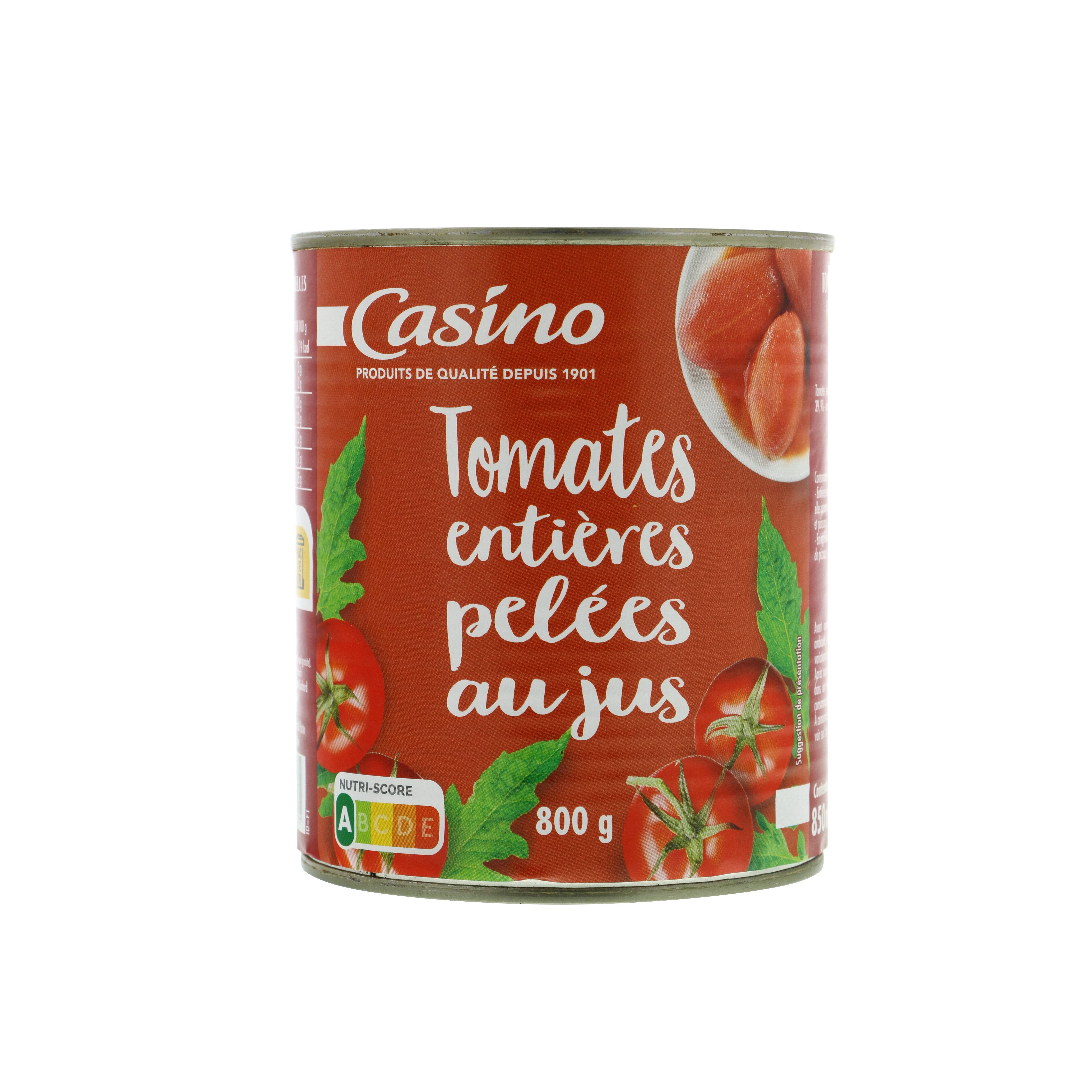 CASINO TOMATES ENTIERES PELEES AU JUS 800G