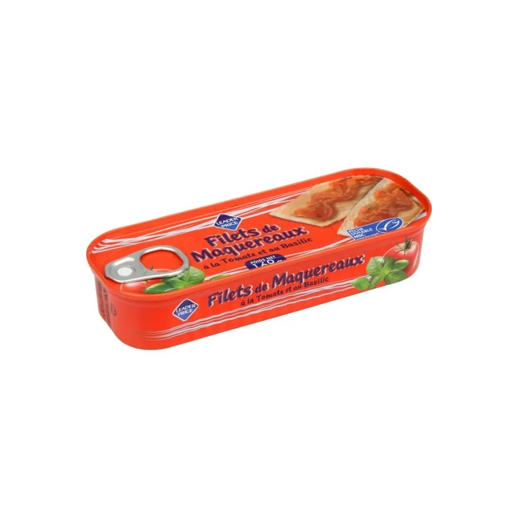 LEADER PRICE FILETS DE MAQUEREAUX SAUCE TOMATE N BASILIC 169G