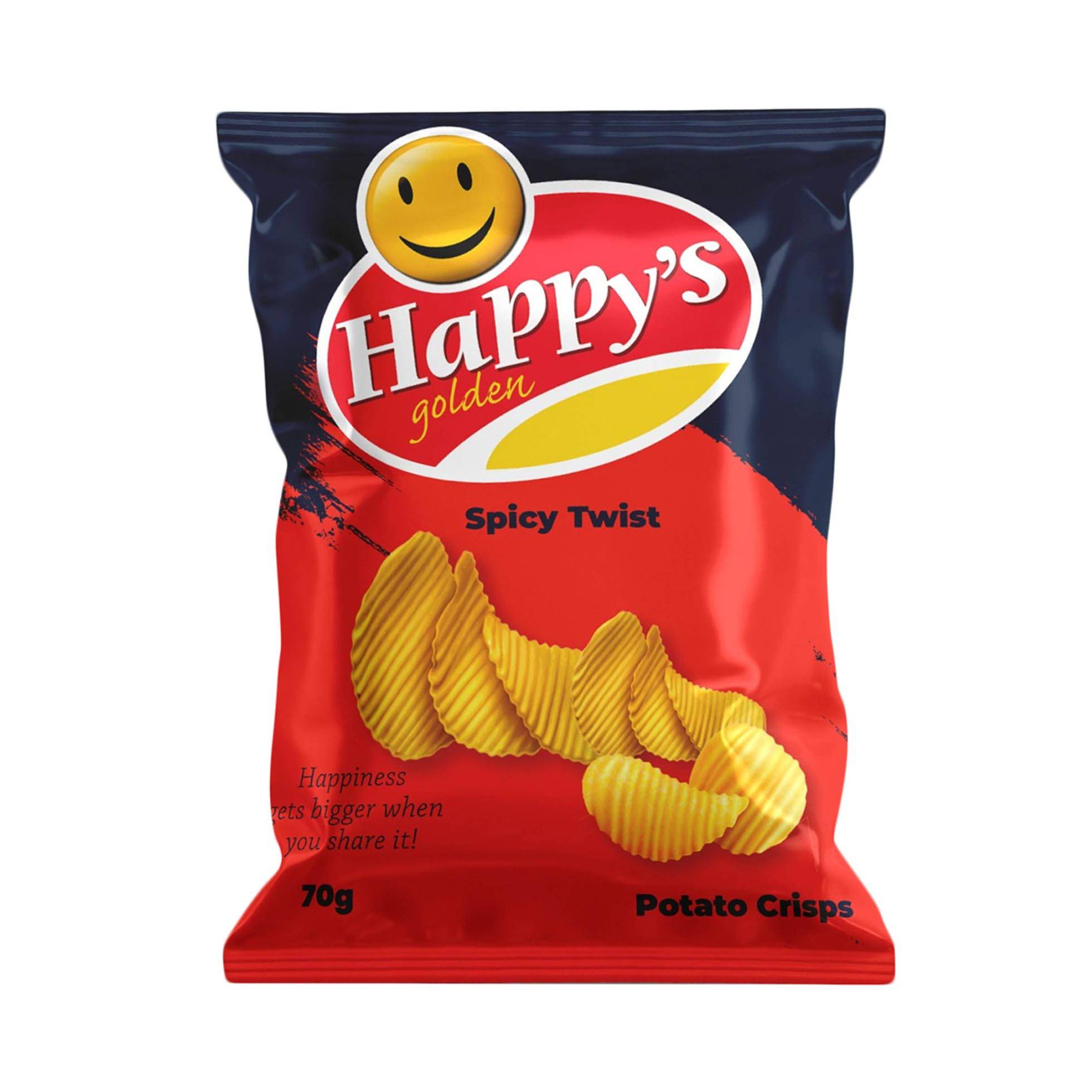 HAPPYS GOLDEN SPICY TWIST POTATO CRISPS 70G