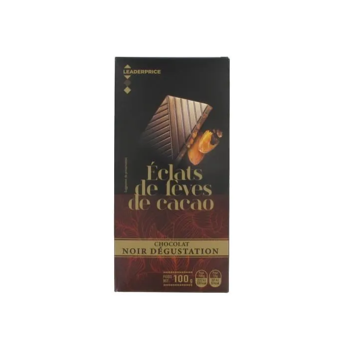 LEADER PRICE TABL ECLATS DE FEVES DE CACAO CHOCO NOIR DEG 100G