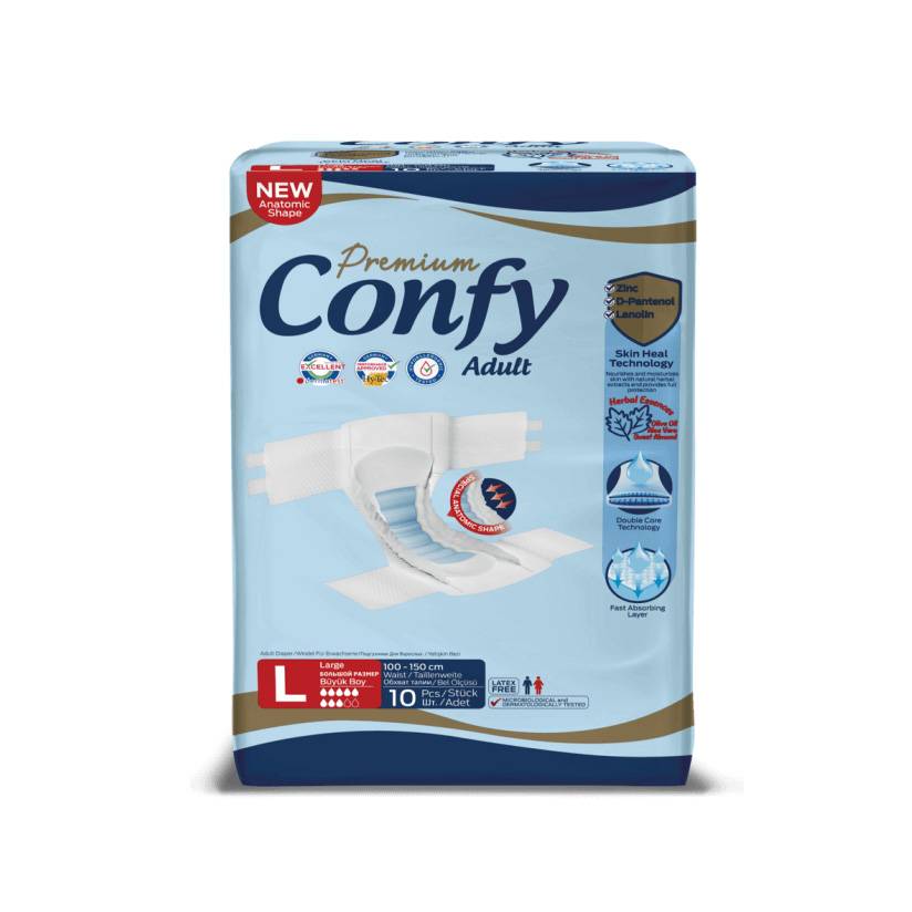 CONFY ADULT DIAPERS LARGE 10S