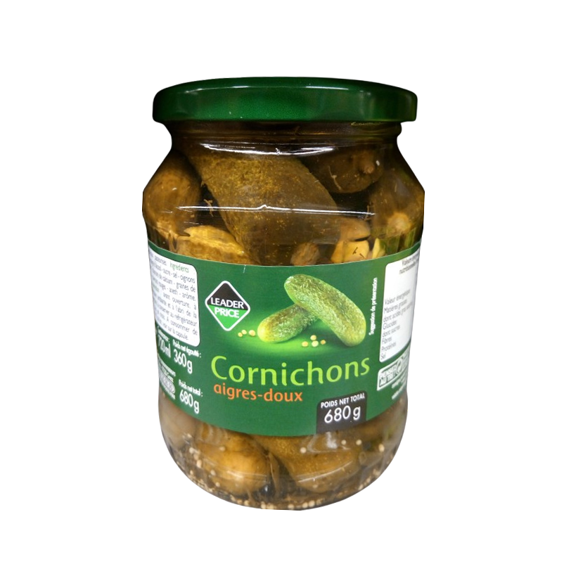 LEADER PRICE CORNICHONS AIGRES DOUX 680G