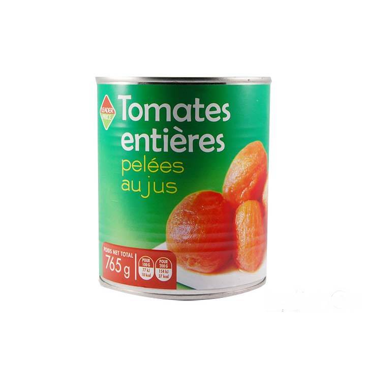 LEADER PRICE TOMATES ENTIERES  PELEES AU JUS 765G