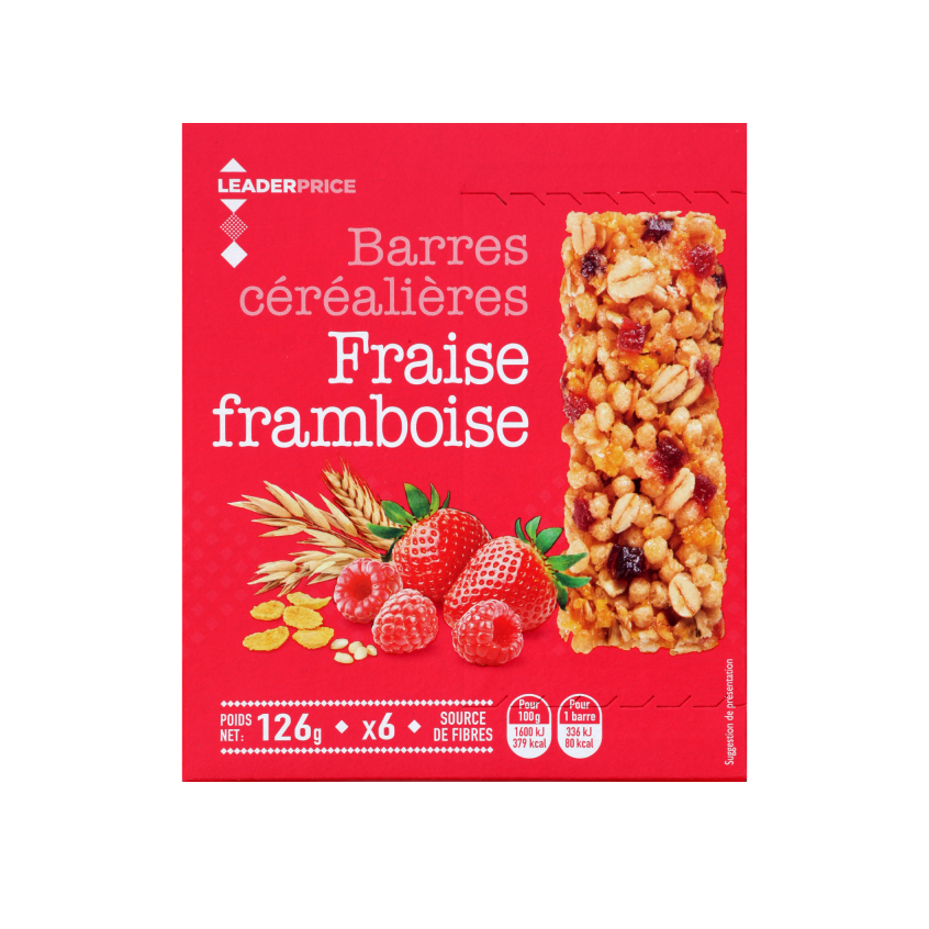 LEADER PRICE BARRES CEREAL FRAISE FRAMBOISE 126G