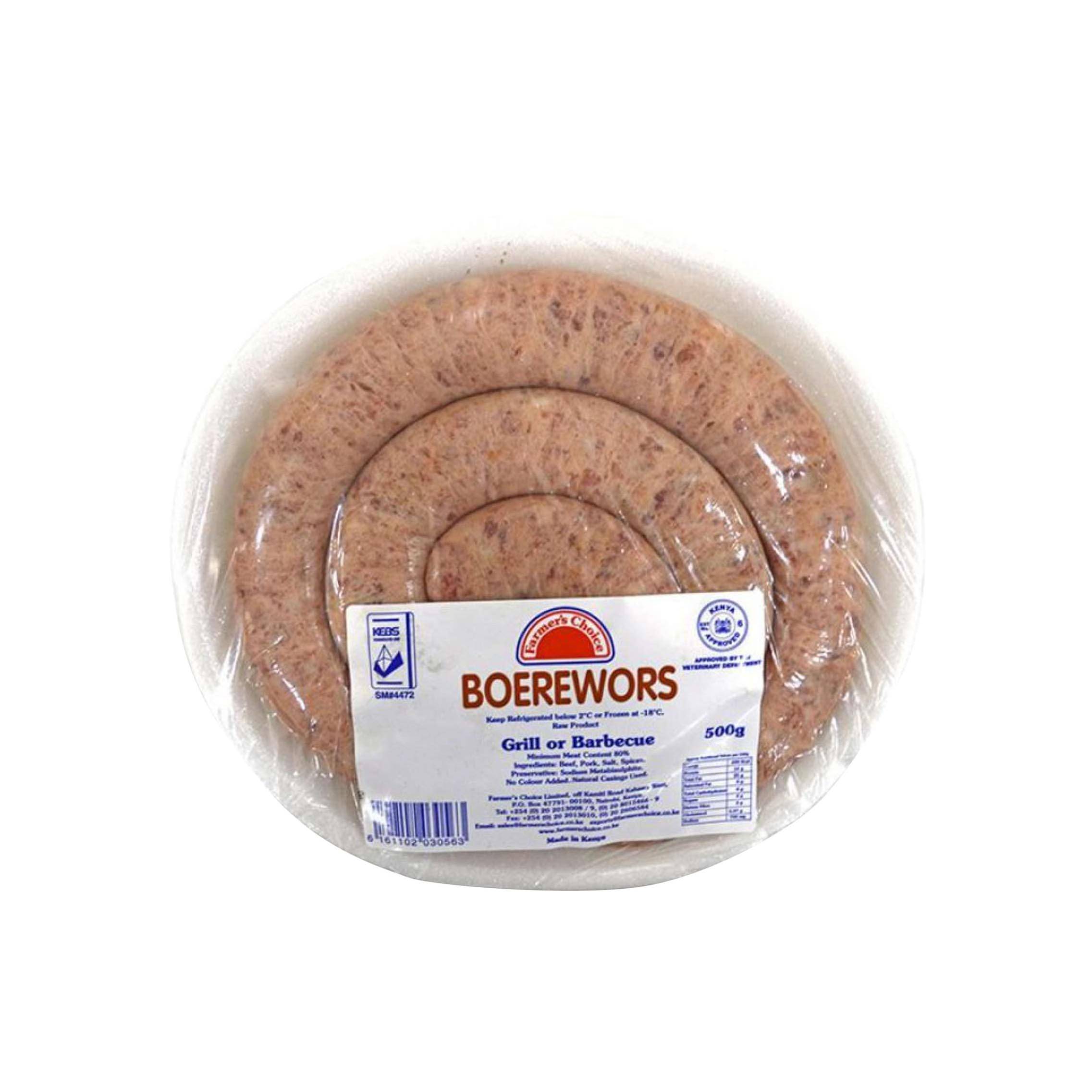 FARMERS CHOICE BEEF BOEREWORS 500G