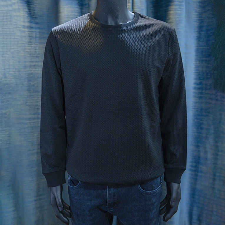 Textured Black Long-Sleeve Crewneck Sweatshirt