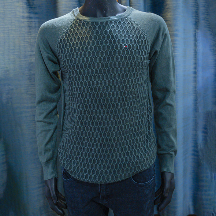 Olive Green Honeycomb Textured Sweater