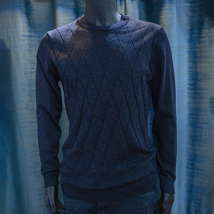 Navy Diamond-Patterned Sweater