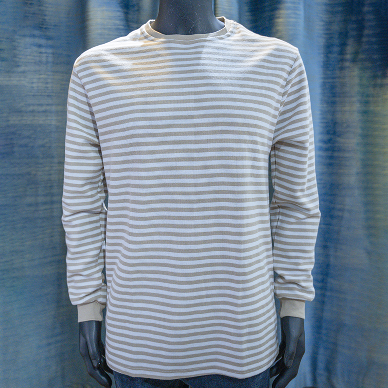 Beige and White Striped Long-Sleeve Tee