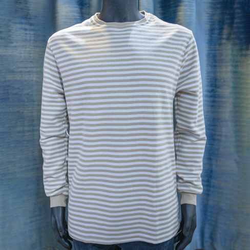 Beige and White Striped Long-Sleeve Tee