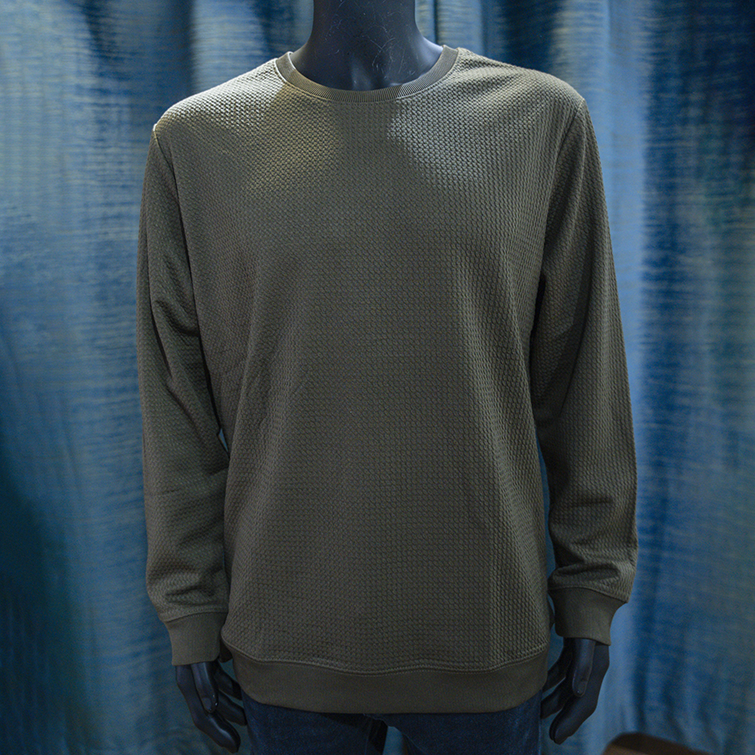 Olive Green Textured Crewneck Sweatshirt