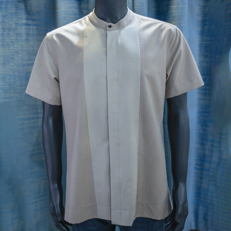 Beige Mandarin Collar Short-Sleeve Shirt - Berwa Mentality