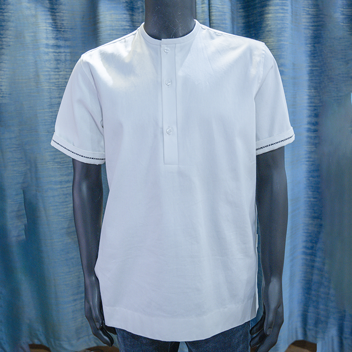 White Mandarin Collar Short-Sleeve Shirt - Berwa Mentality