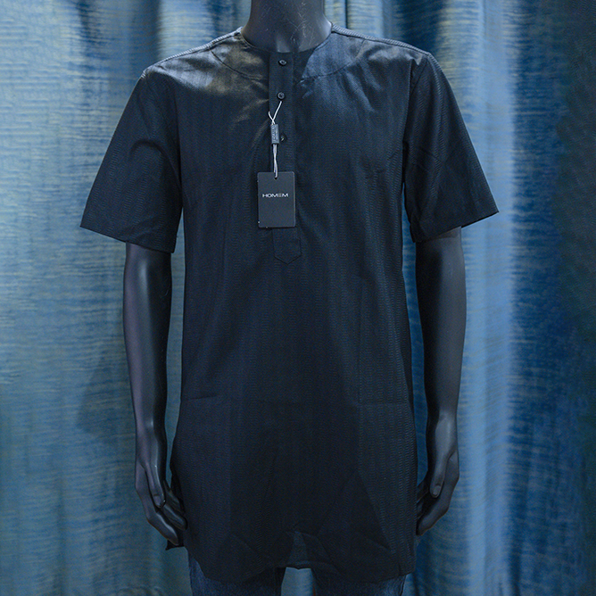 Black Short-Sleeve Kurta Shirt