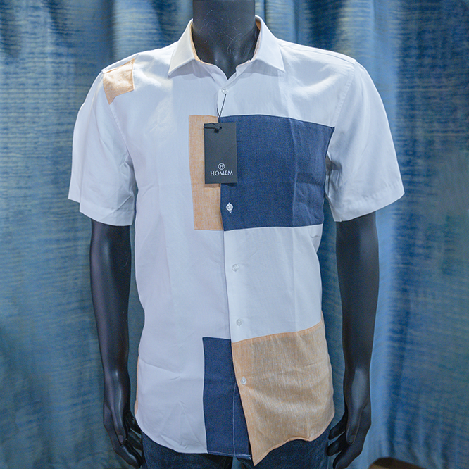 White Patchwork Short-Sleeve Shirt - H O M E M