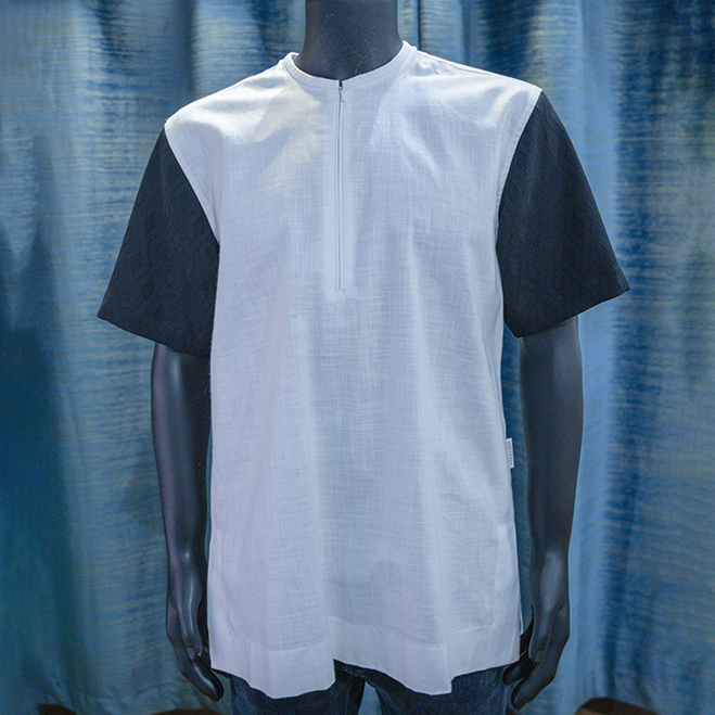 White and Black Short-Sleeve Half-Zip Shirt - Berwa Mentality