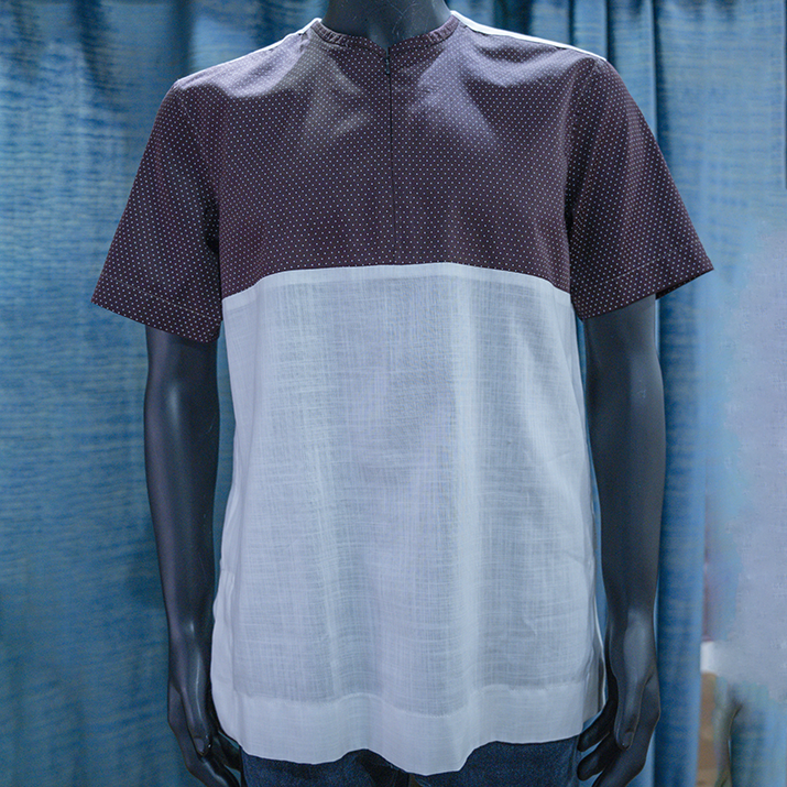 Maroon and White Polka Dot Short-Sleeve Color-Block Shirt - Berwa Mentality