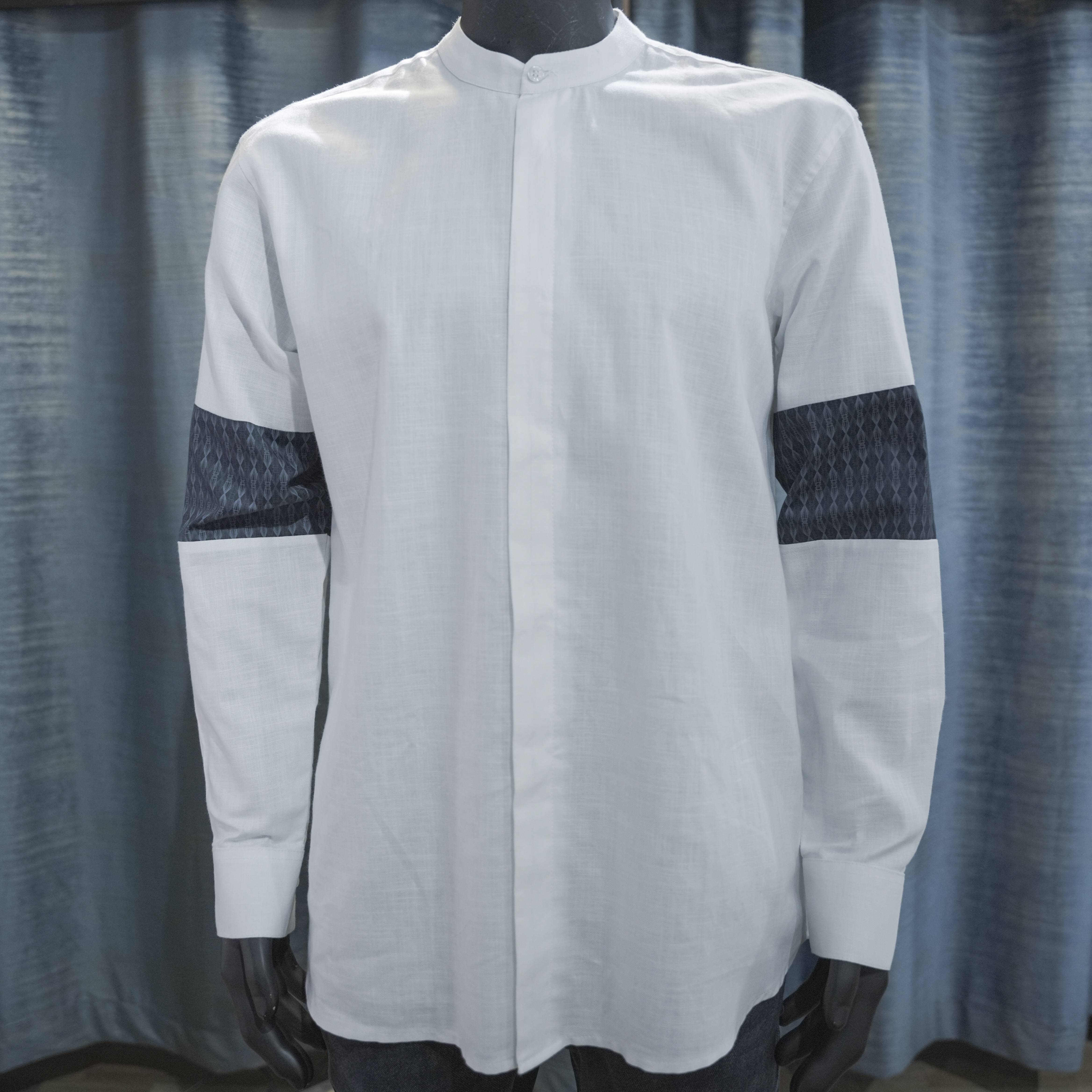 White Mandarin Collar Long-Sleeve Shirt - Berwa Mentality