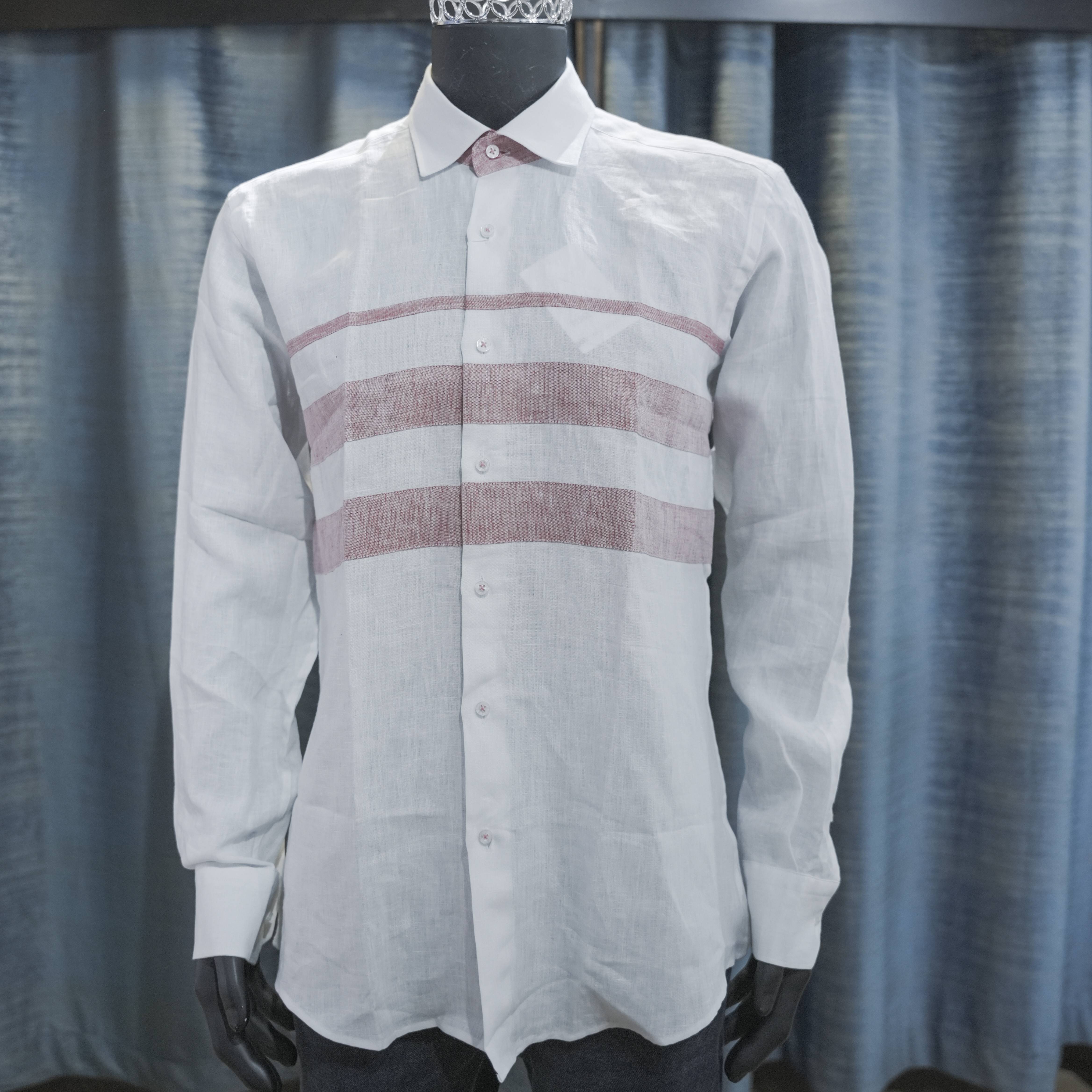 White and Red Striped Men's Shirt