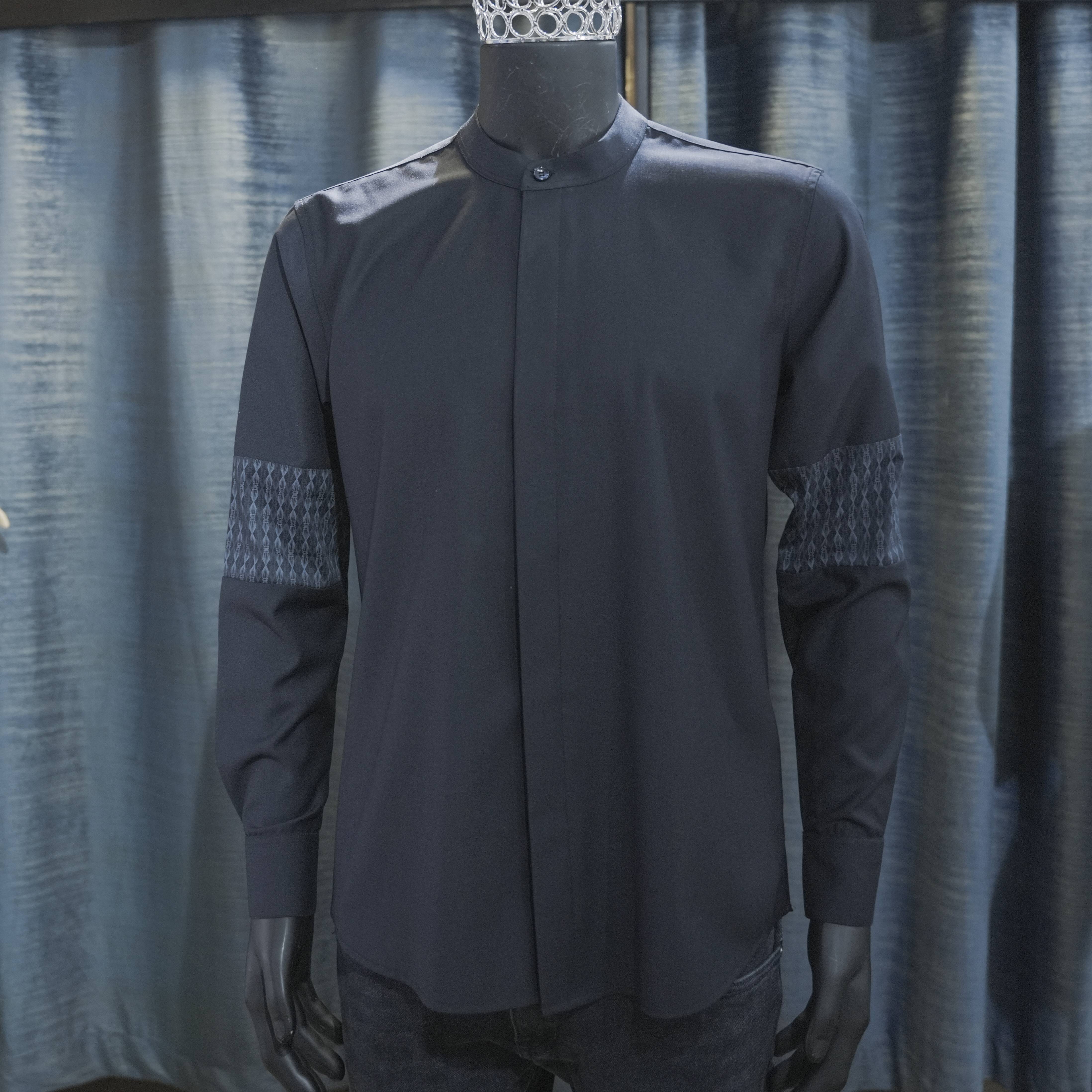 Navy Blue Men's Kaftan with Sleeve Embroidery - Berwa Mentality