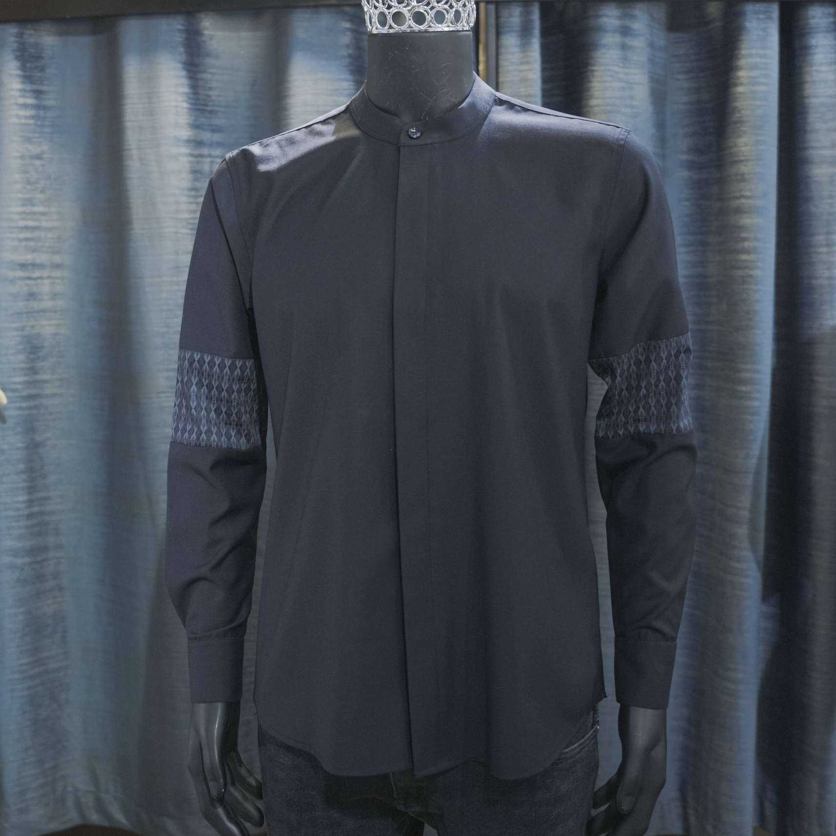 Navy Blue Men's Kaftan with Sleeve Embroidery - Berwa Mentality