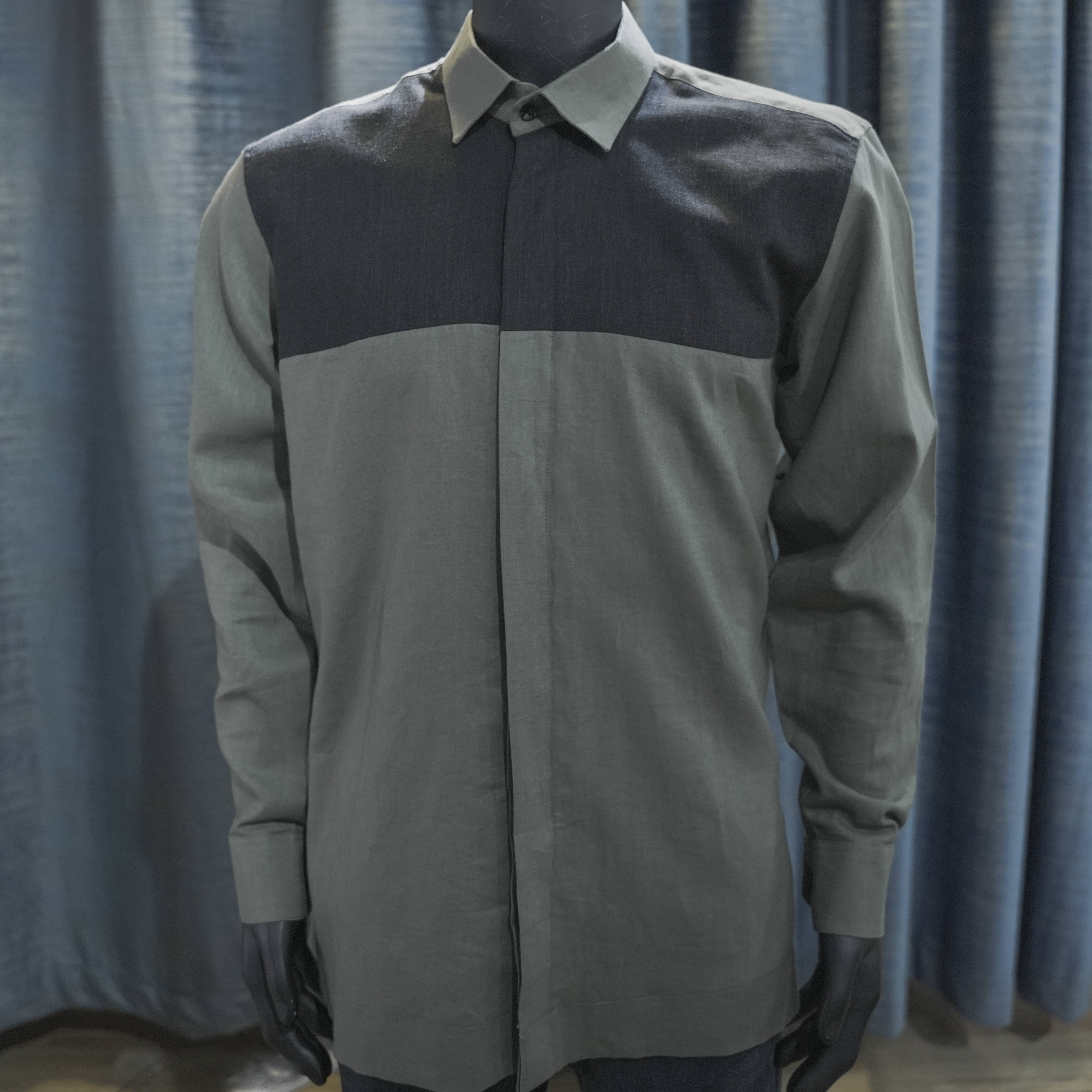 Men's Grey and Charcoal Panel Shirt - Berwa Mentality