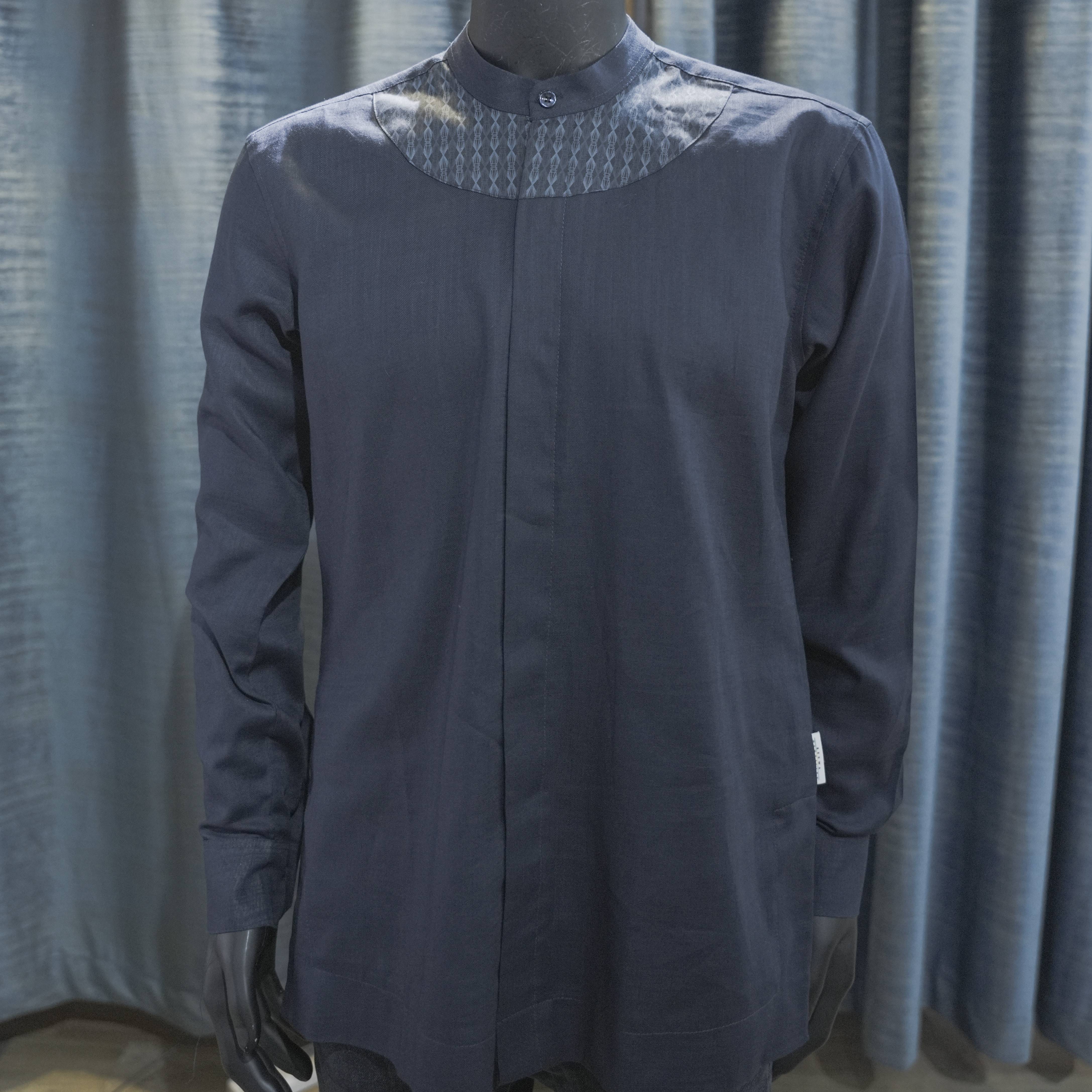 Yoke Men's Dark Blue Mandarin Collar Kurta - Berwa Mentality