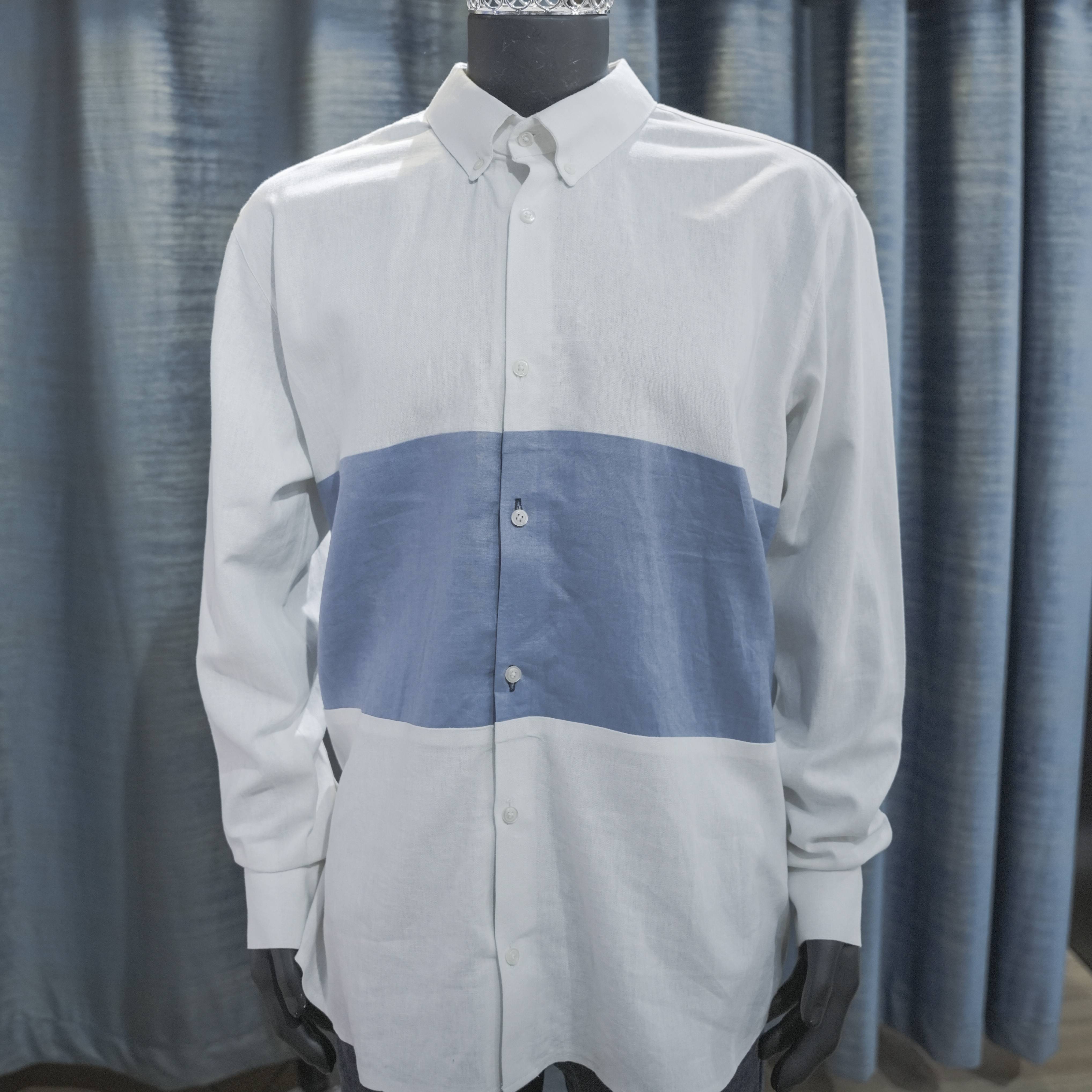 Men's White Shirt with Blue Color Block - Berwa Mentality