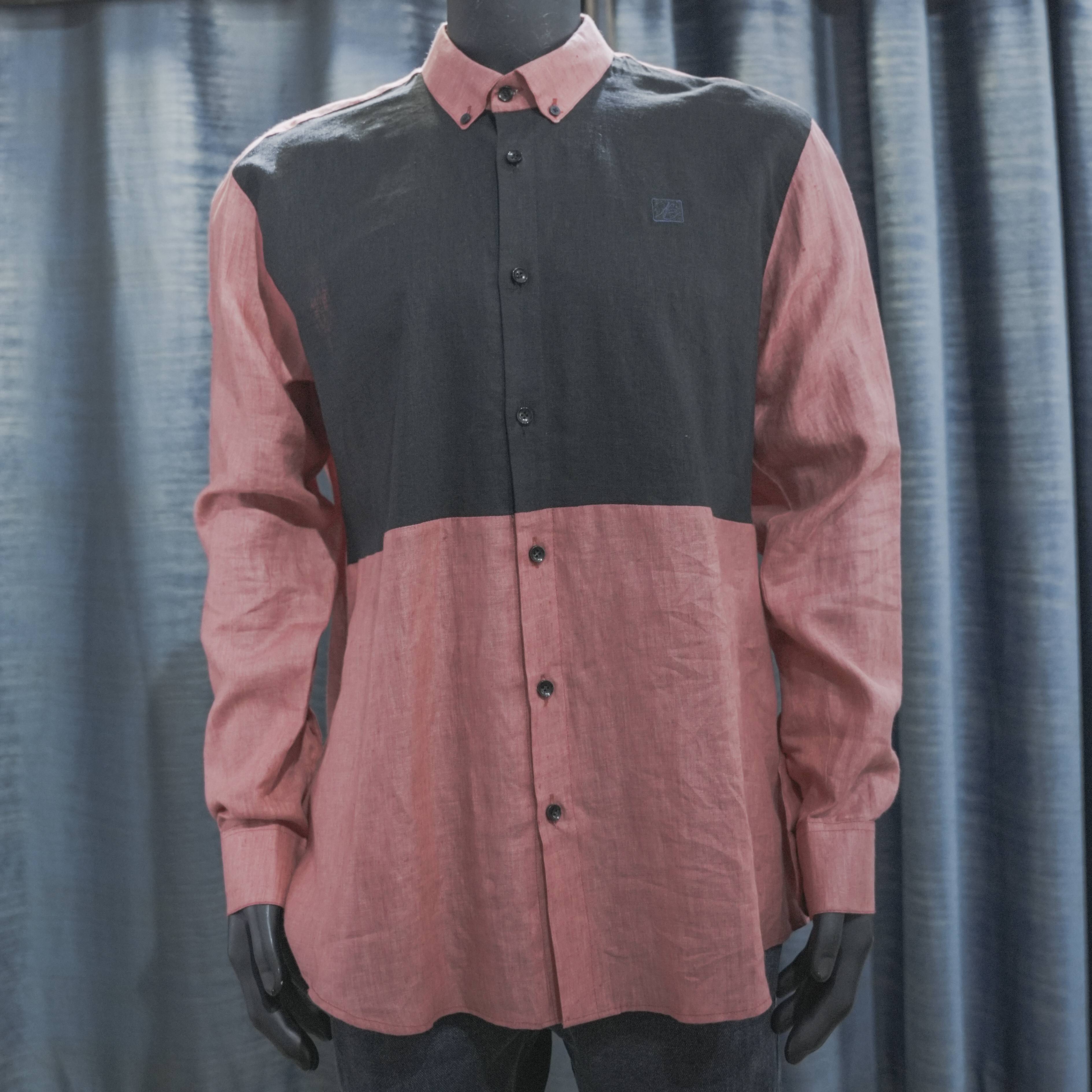 Men's Black and Red Color Block Button-Down Shirt - Berwa Mentality