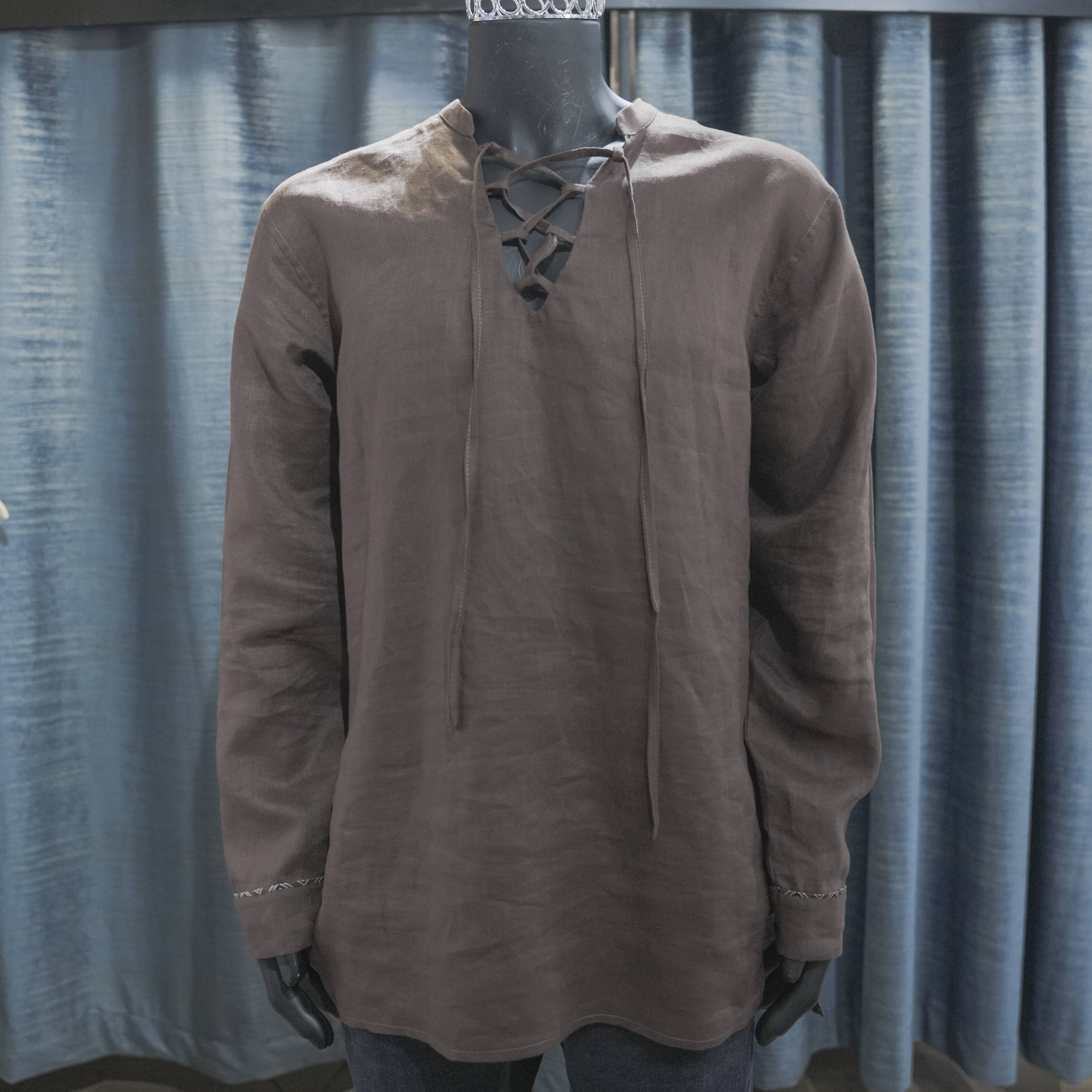 Men's Brown Lace-Up Neckline Bohemian Shirt