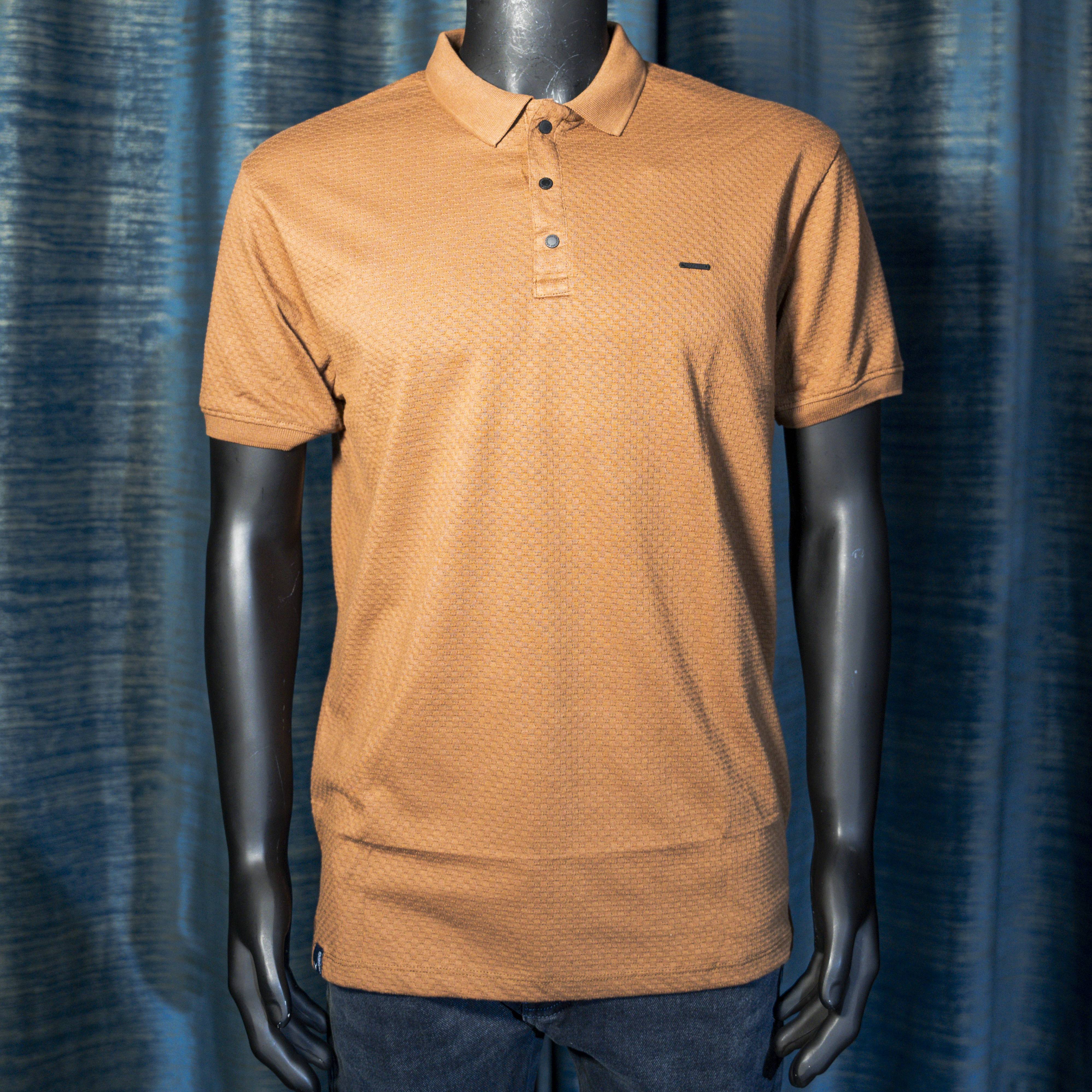 Men's Orange Textured Short Sleeve T-Shirt