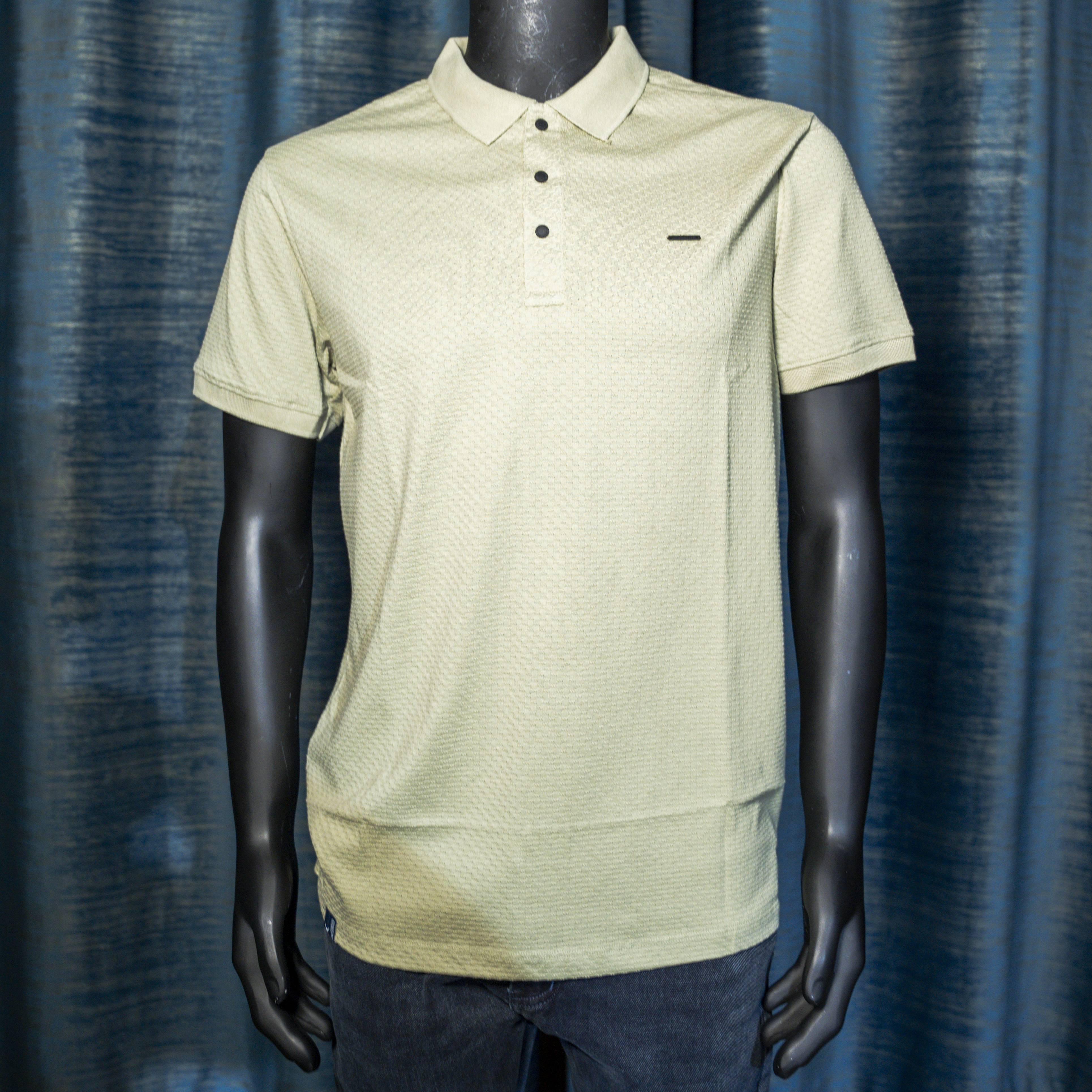 Men's Light Yellow Textured Short Sleeve T-Shirt