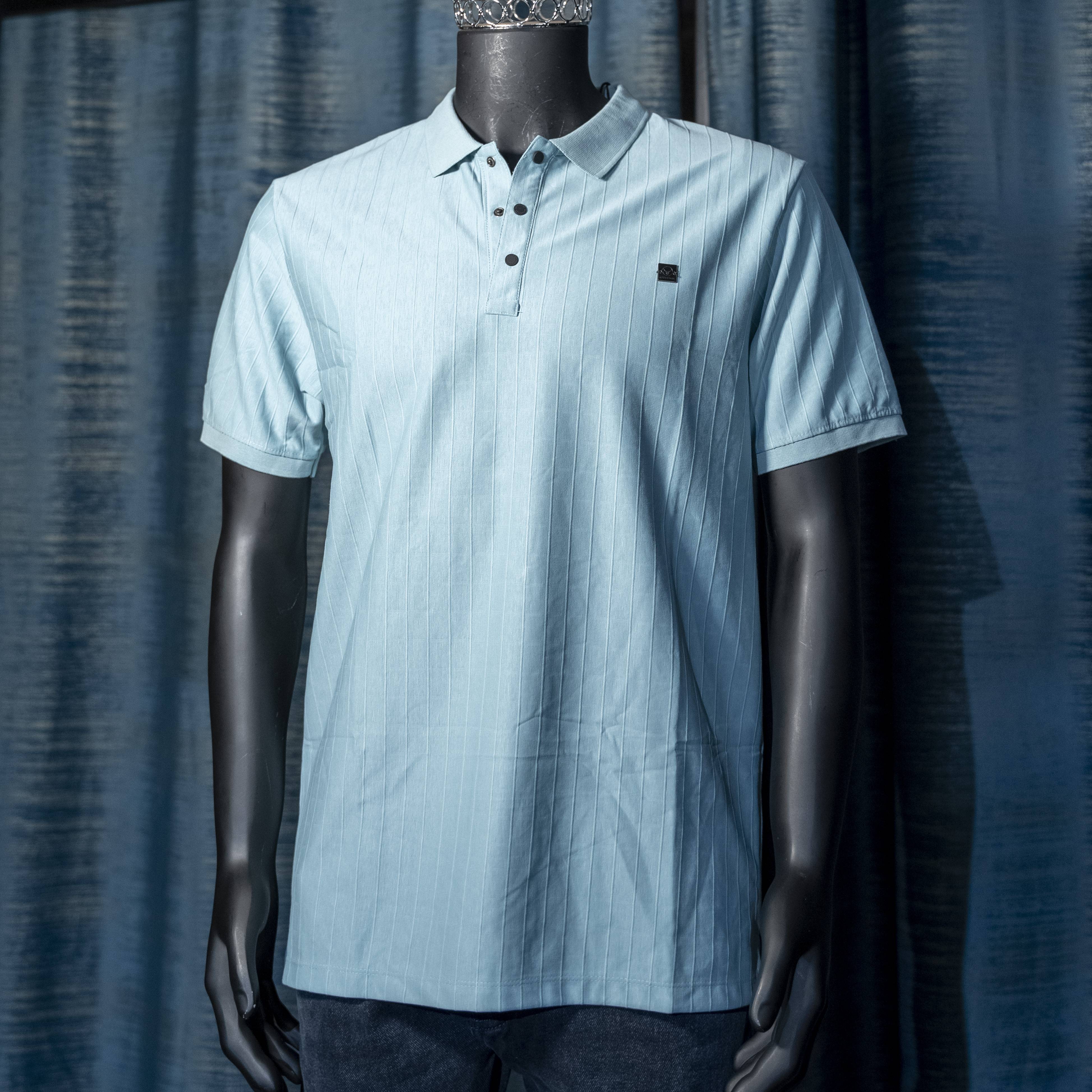 Men's Light Blue Pinstripe Short Sleeve T-Shirt