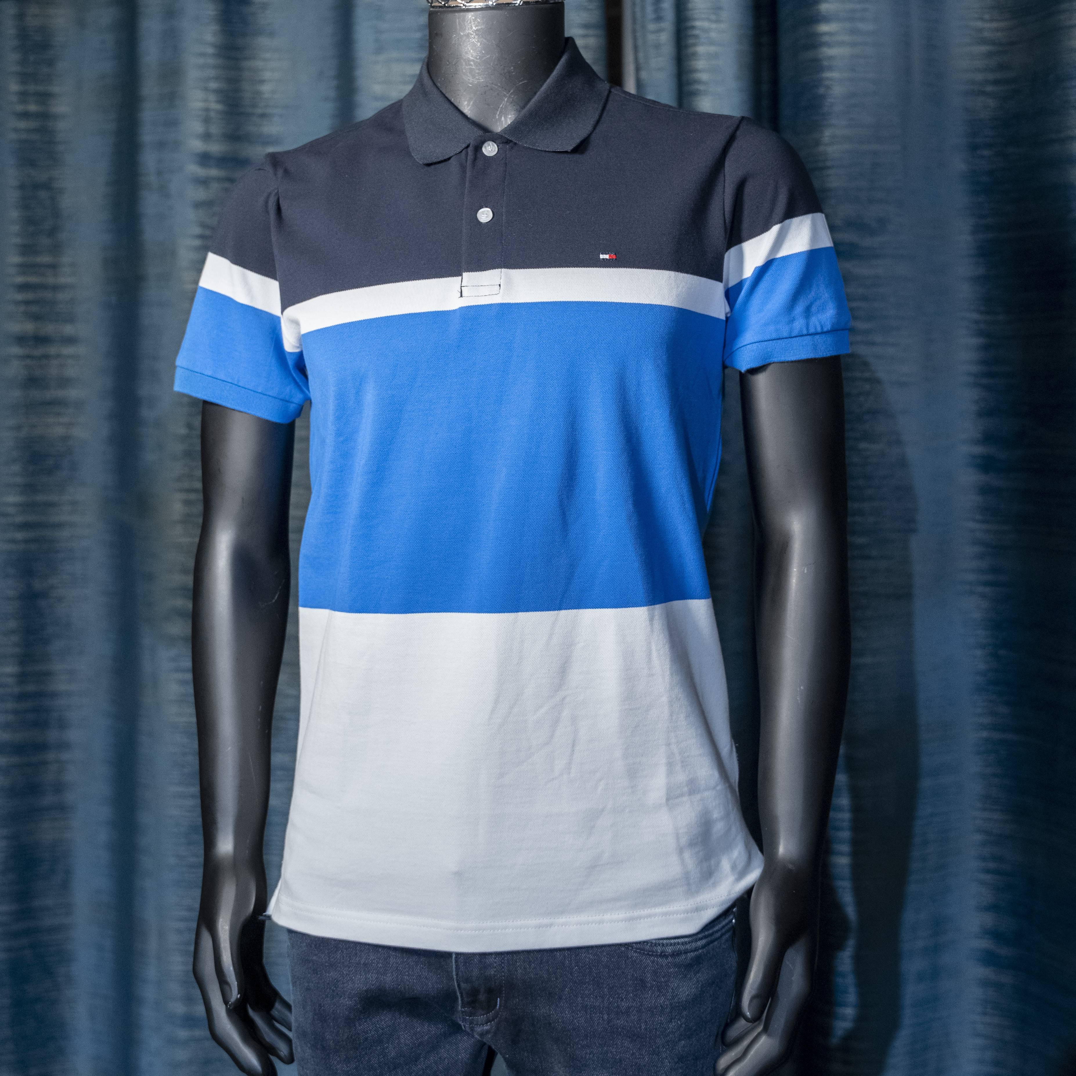 Men's Color Block Short Sleeve T-Shirt in Navy, Blue, and White