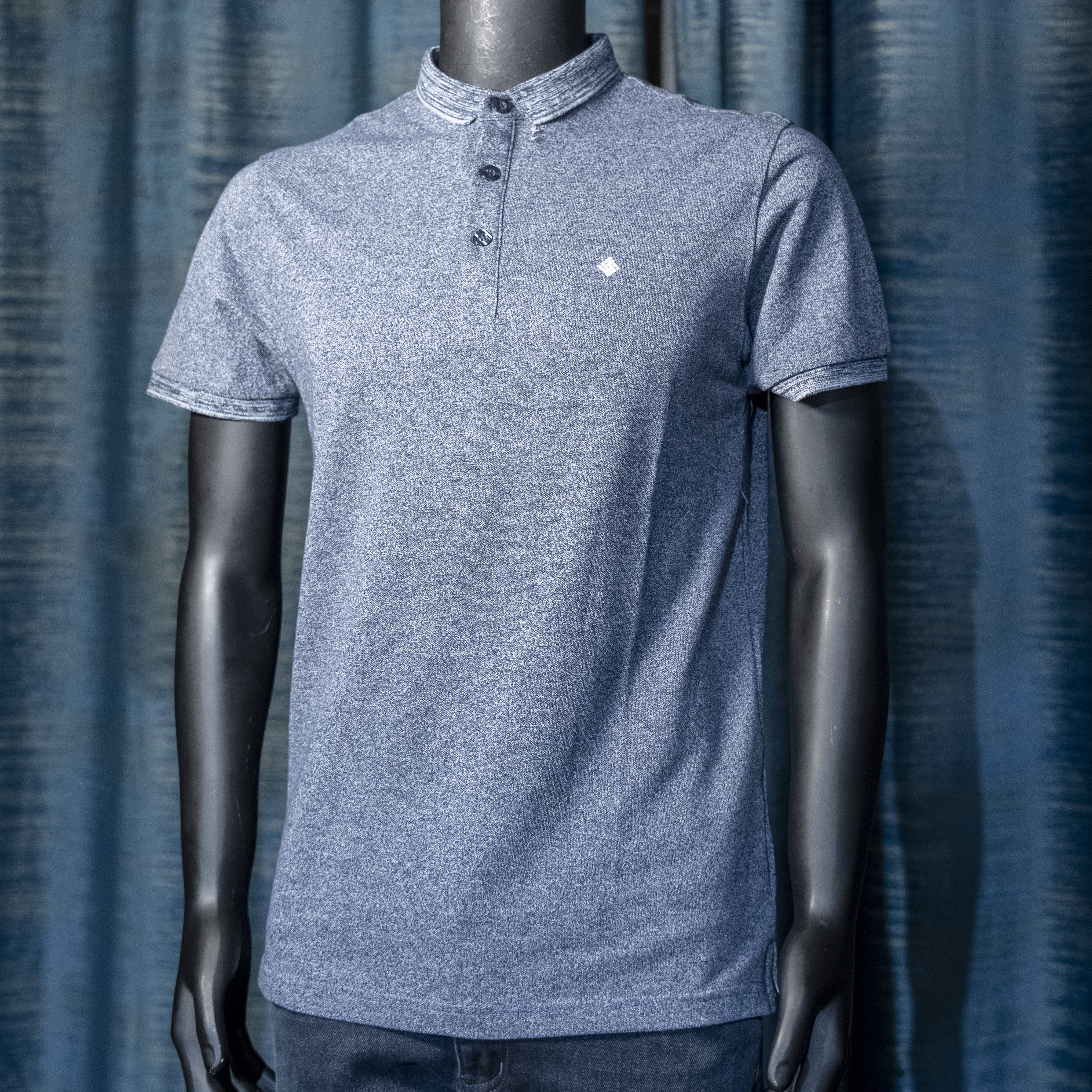 Men's Heathered Gray Short Sleeve T-Shirt with Contrast Collar