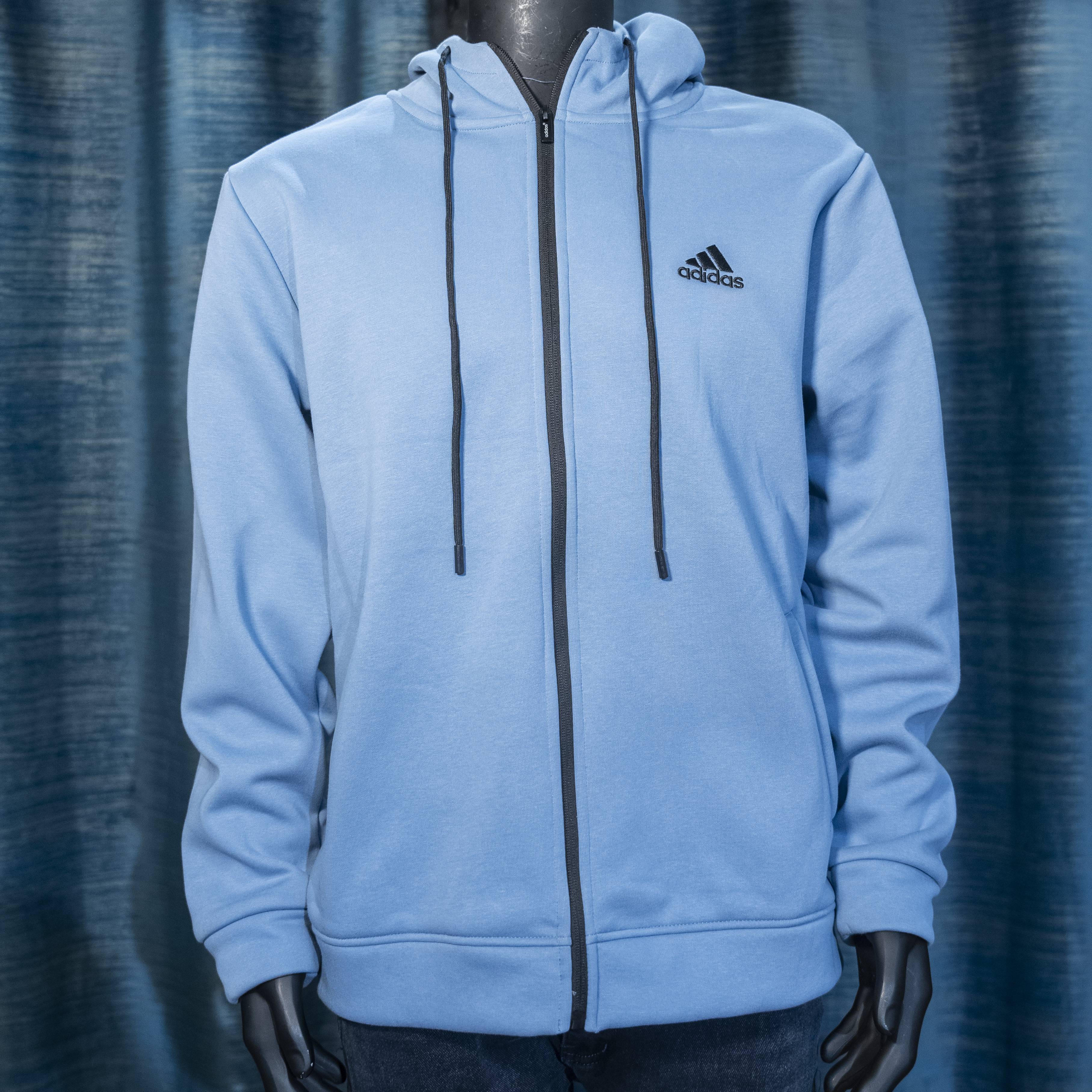 Men's Light Blue Adidas Zip-Up Hoodie