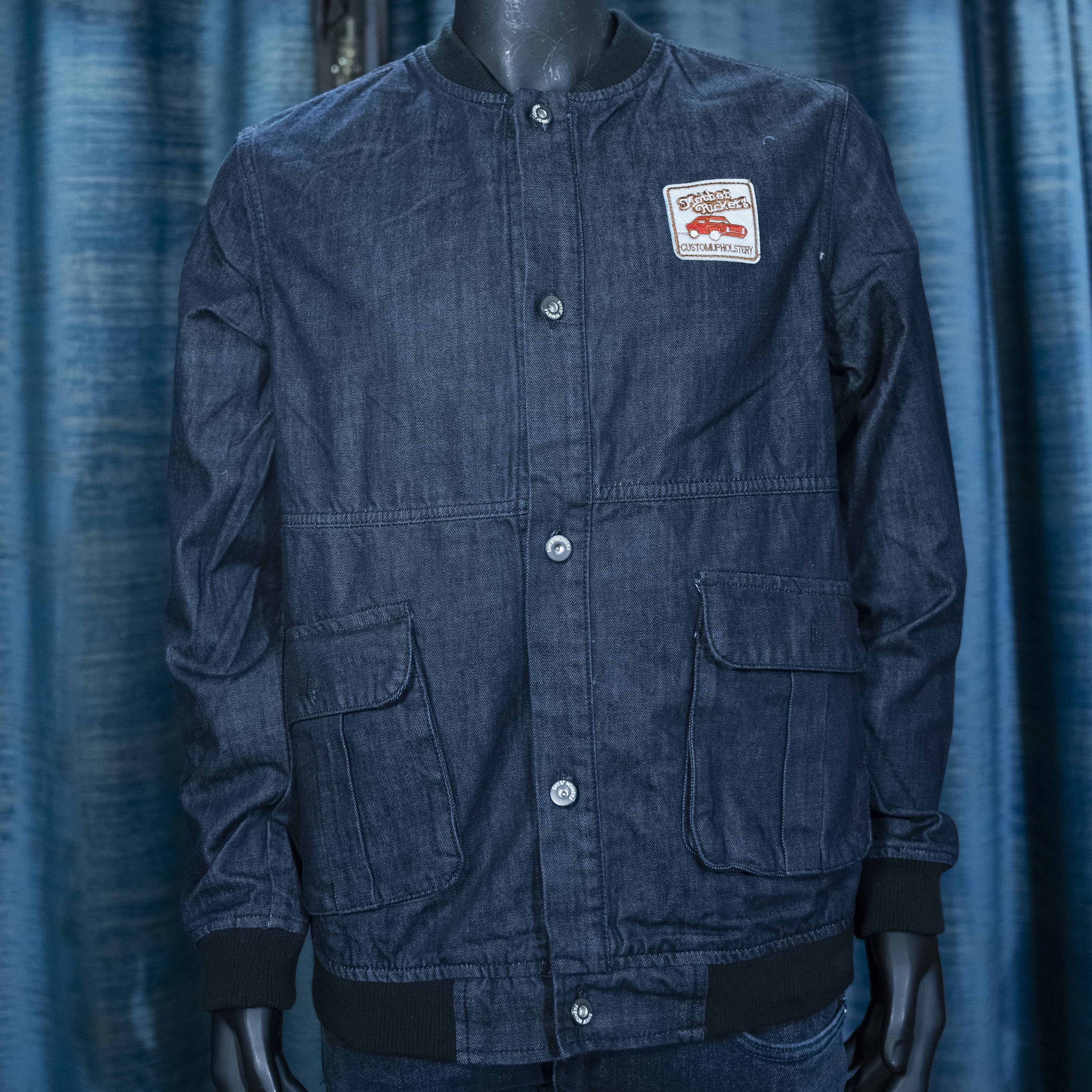 Men's Dark Denim Utility Jacket with Chest Patch