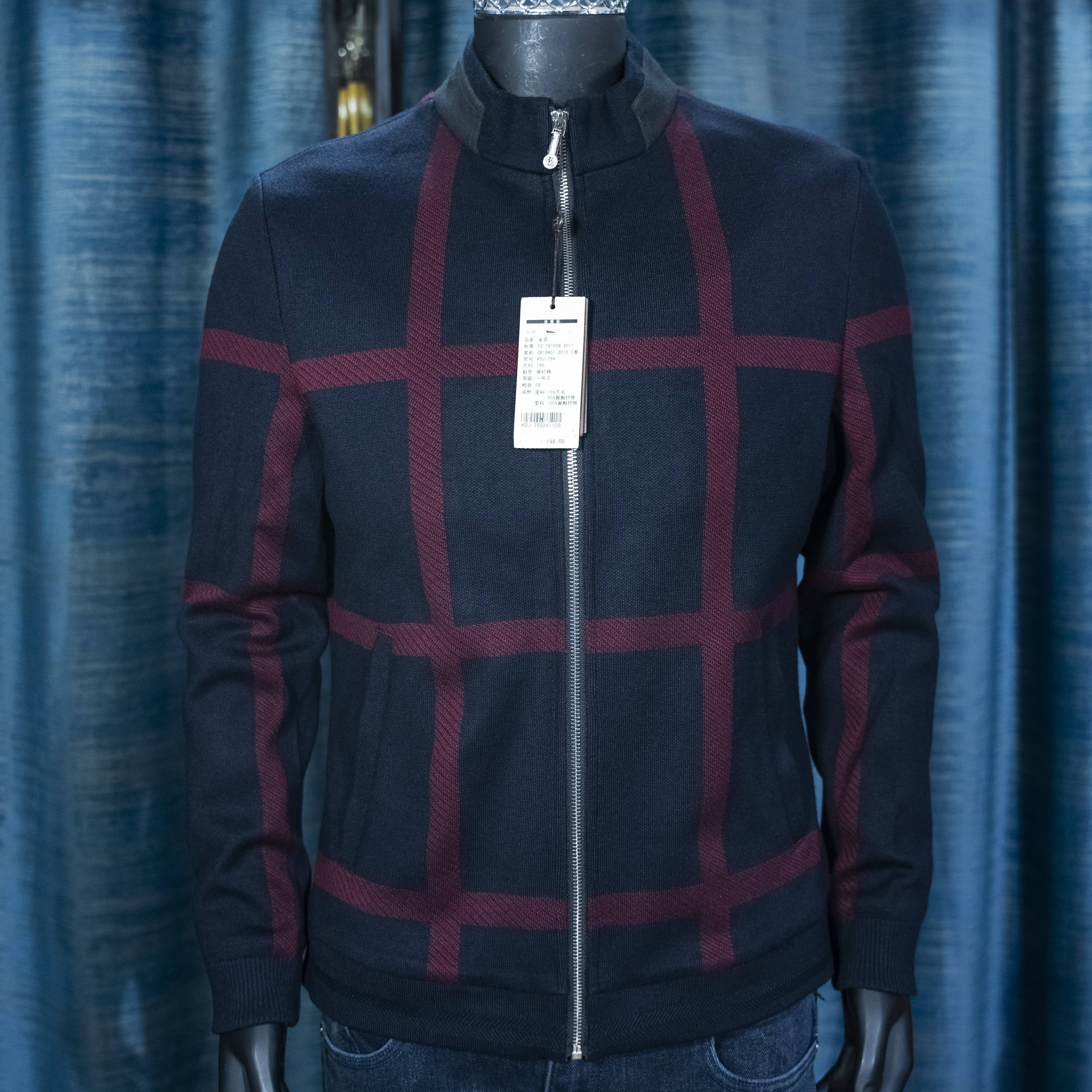 Men's Navy & Burgundy Plaid Zip-Up Jacket