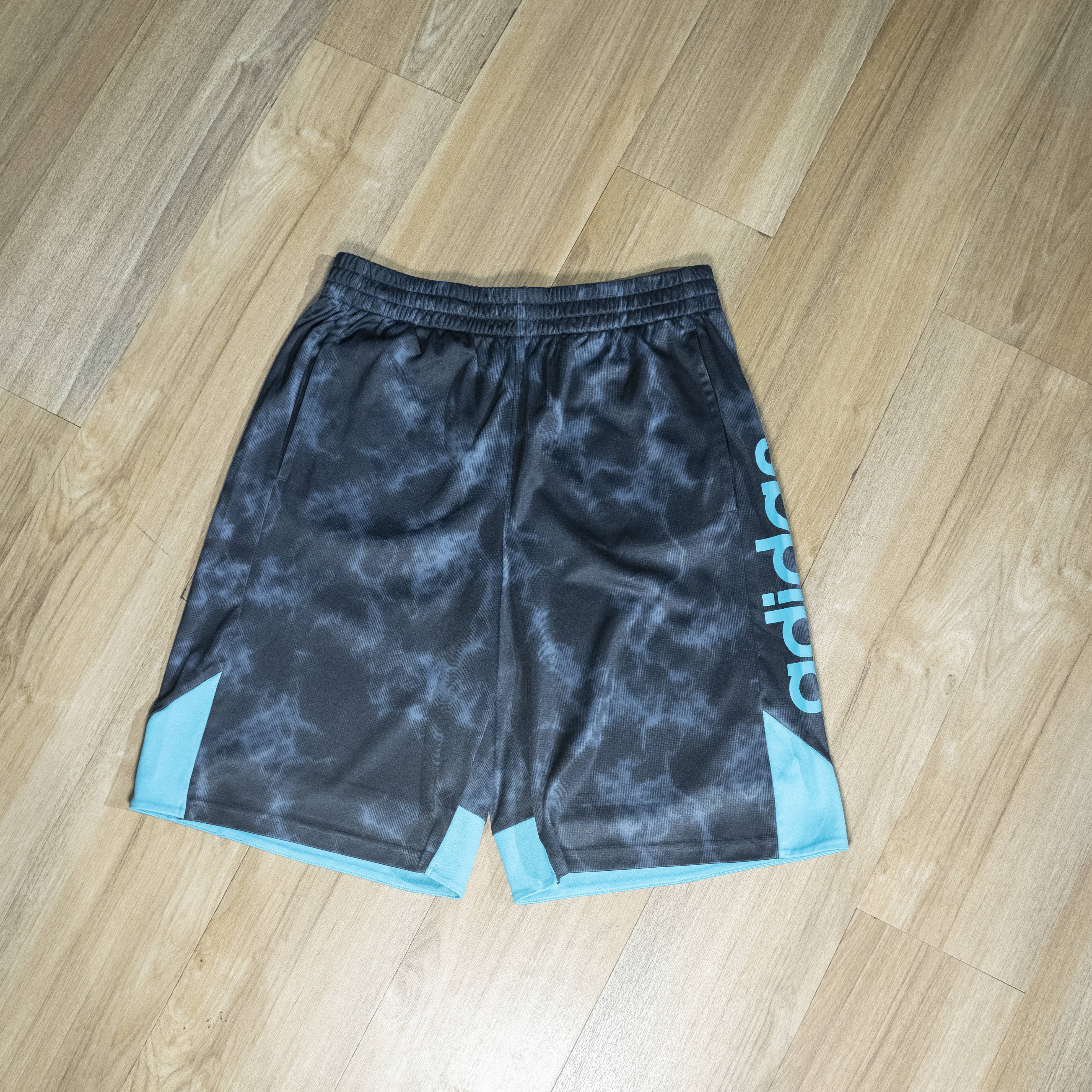 Turquoise Accents Men's Black Tie-Dye Adidas Athletic Shorts