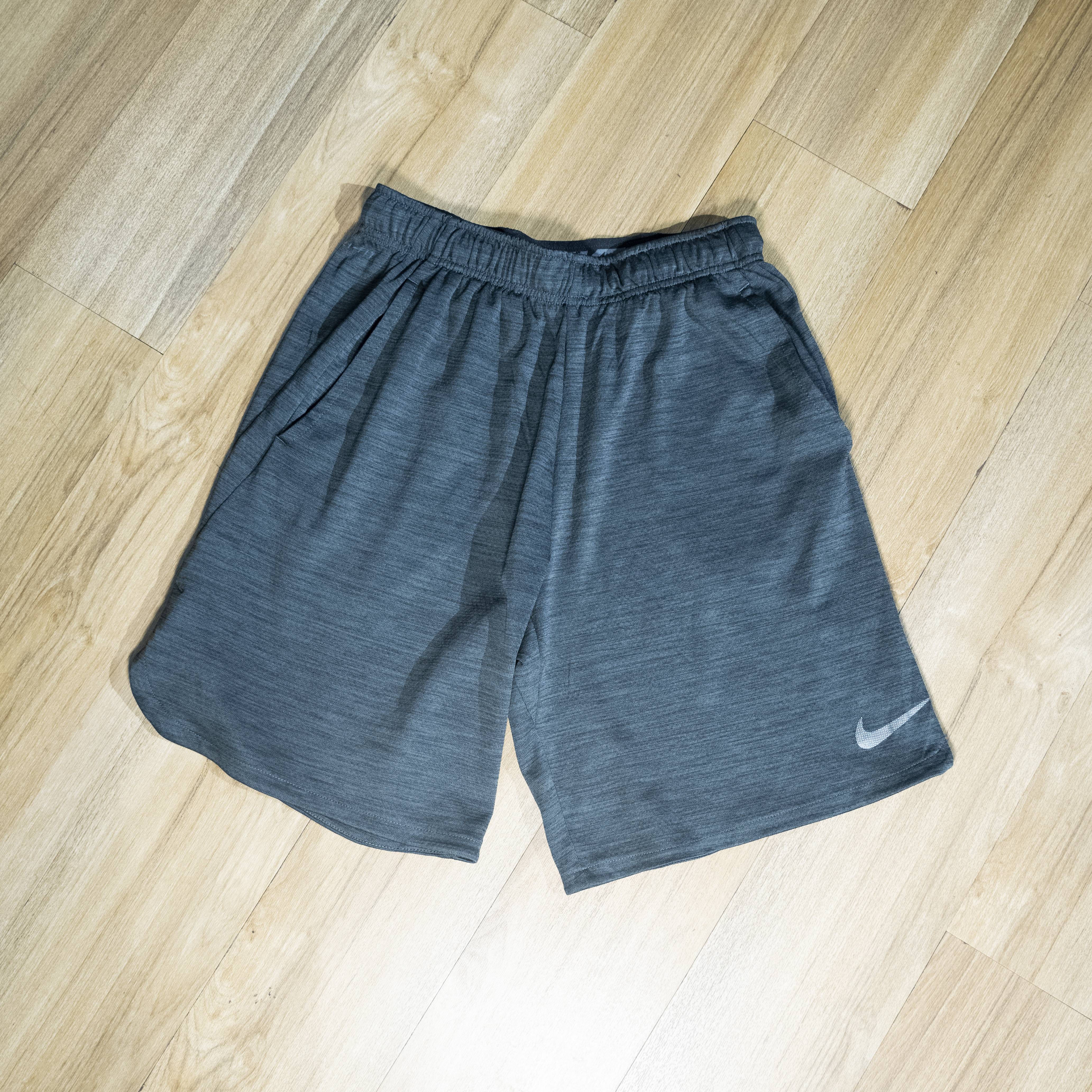 Nike Men's Heather Gray Training Shorts with White Swoosh