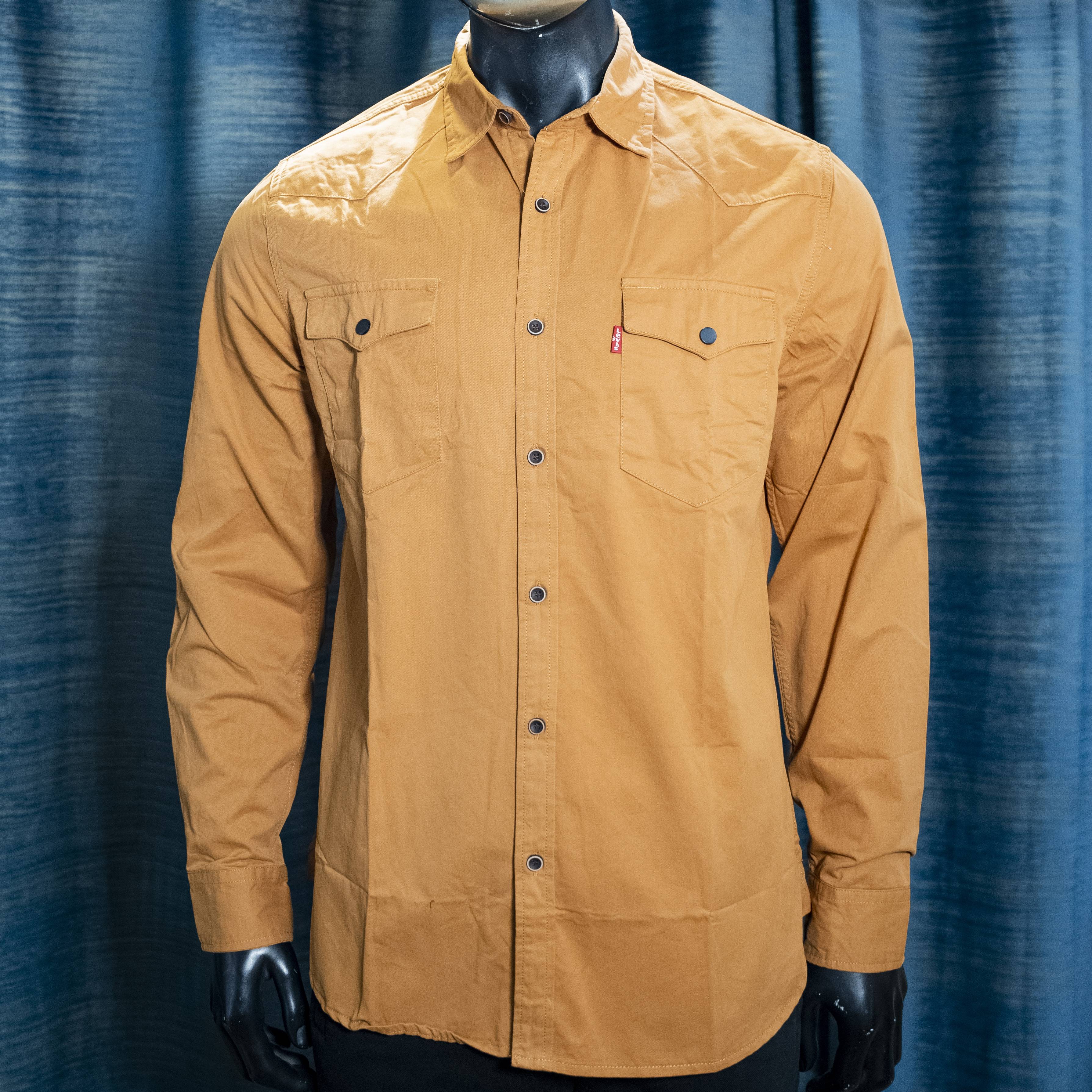 Men's Long Sleeve Tan Button-Up Shirt